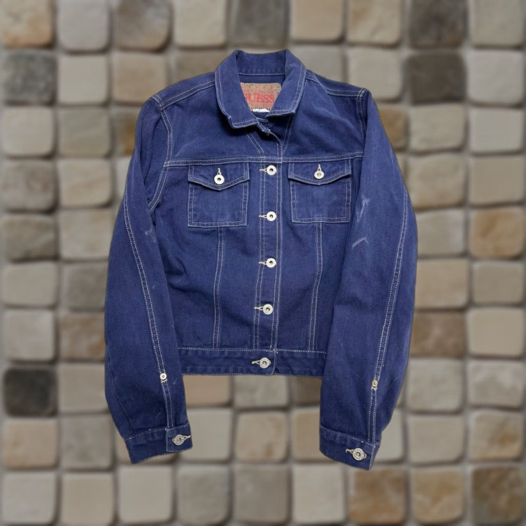 Guess Vtg Guess Trucker Jacket Womens XL Blue Denim Cotton Cropped Size XL / US 12-14 / IT 48-50 - 1 Thumbnail