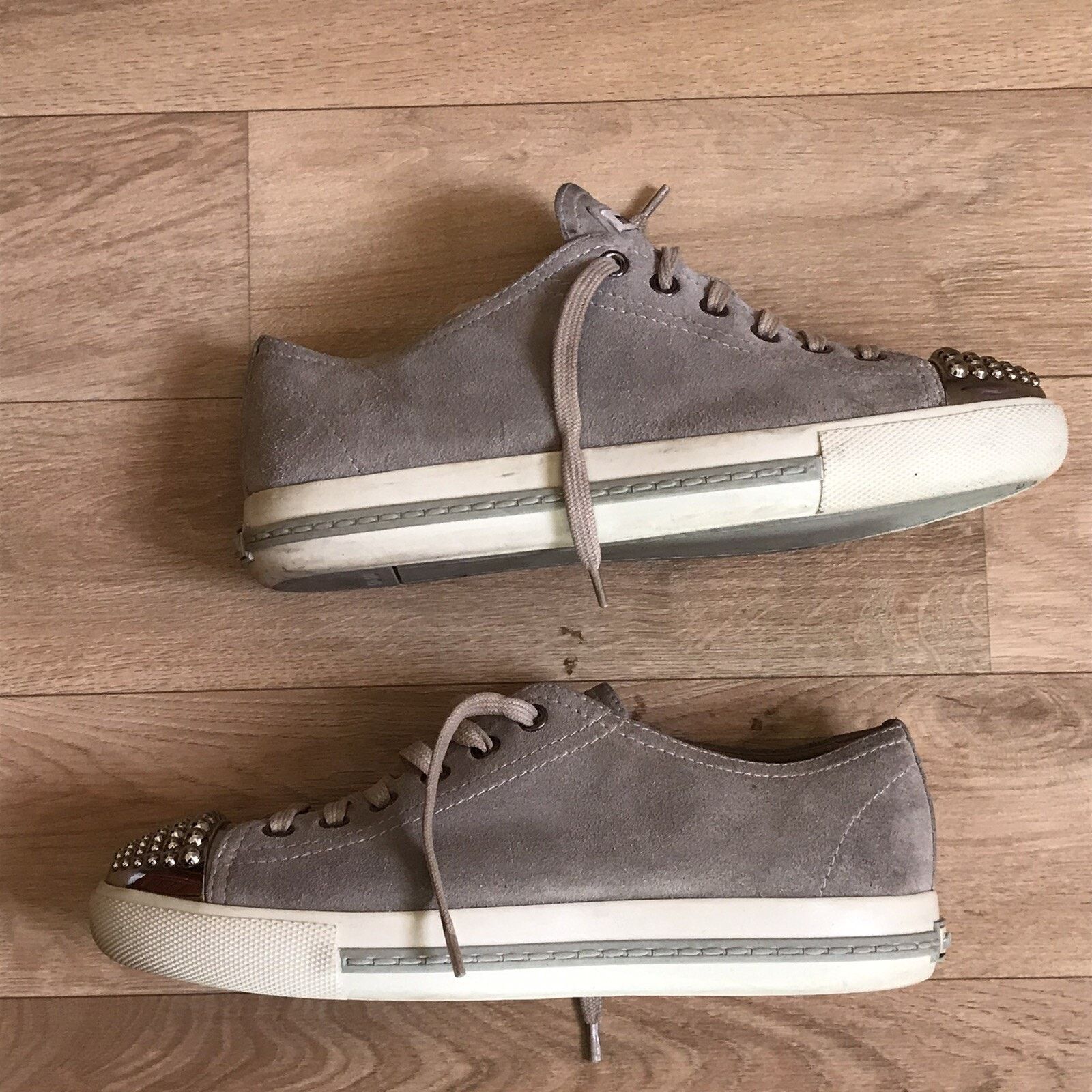 Miu Miu MIU MIU Womens Sneakers Suede Leather Shoes Studded Toe Size US 7 / IT 37 - 3 Thumbnail