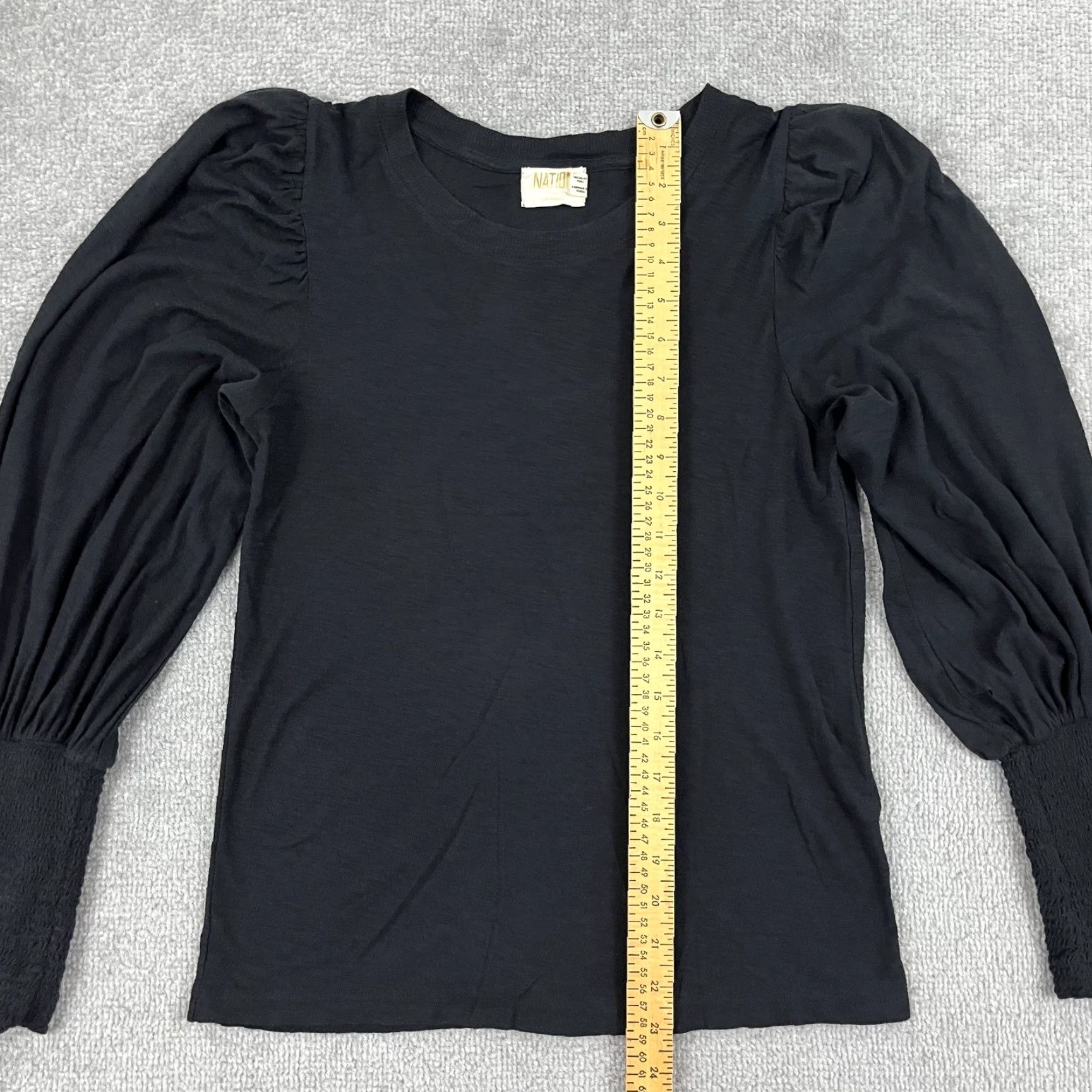 Nation LTD VINTAGE Nation Ltd Loren Tee Blouse Womens S Black Smocked Sleeve Cuff Old Money Peasant 3/4 Sleeve Mens or Womens? Size S / US 4 / IT 40 - 3 Thumbnail