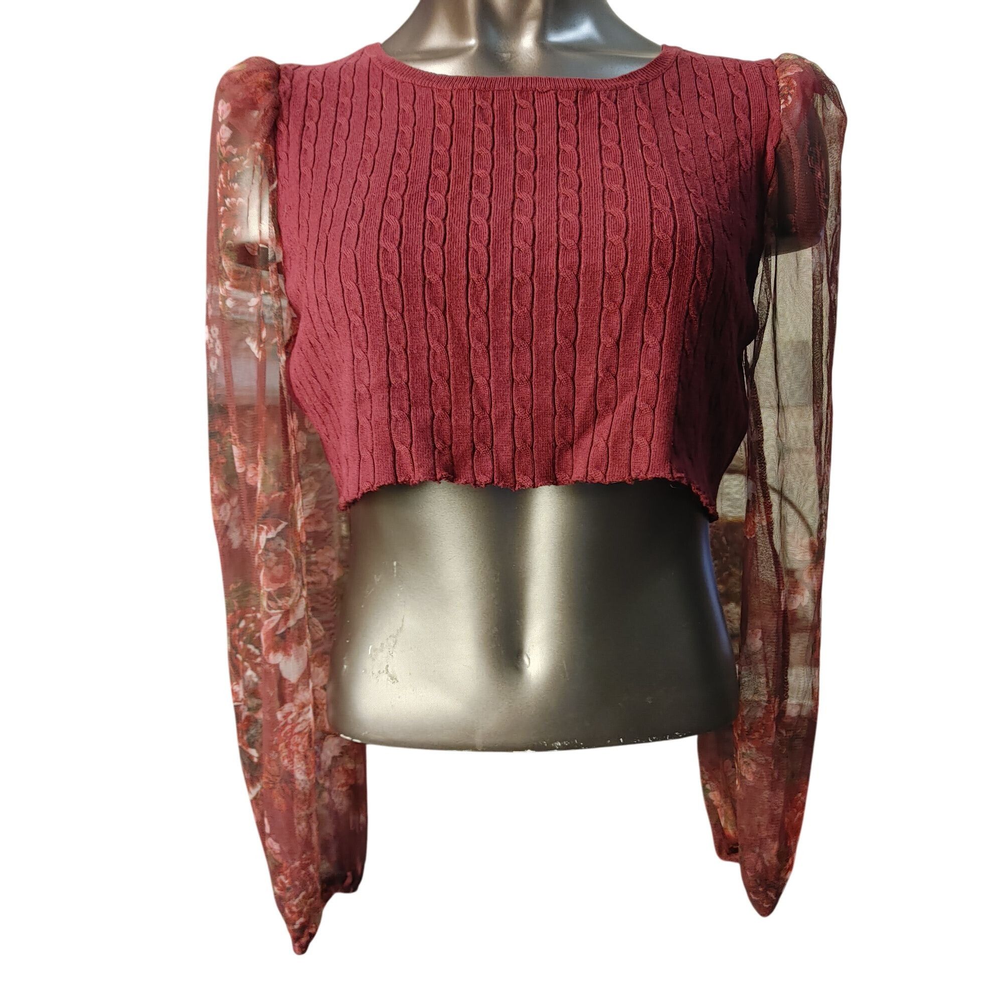 Other A Love Story Women's Red Cropped Laced Long Sleeve Top LG Size L / US 10 / IT 46 - 1 Thumbnail