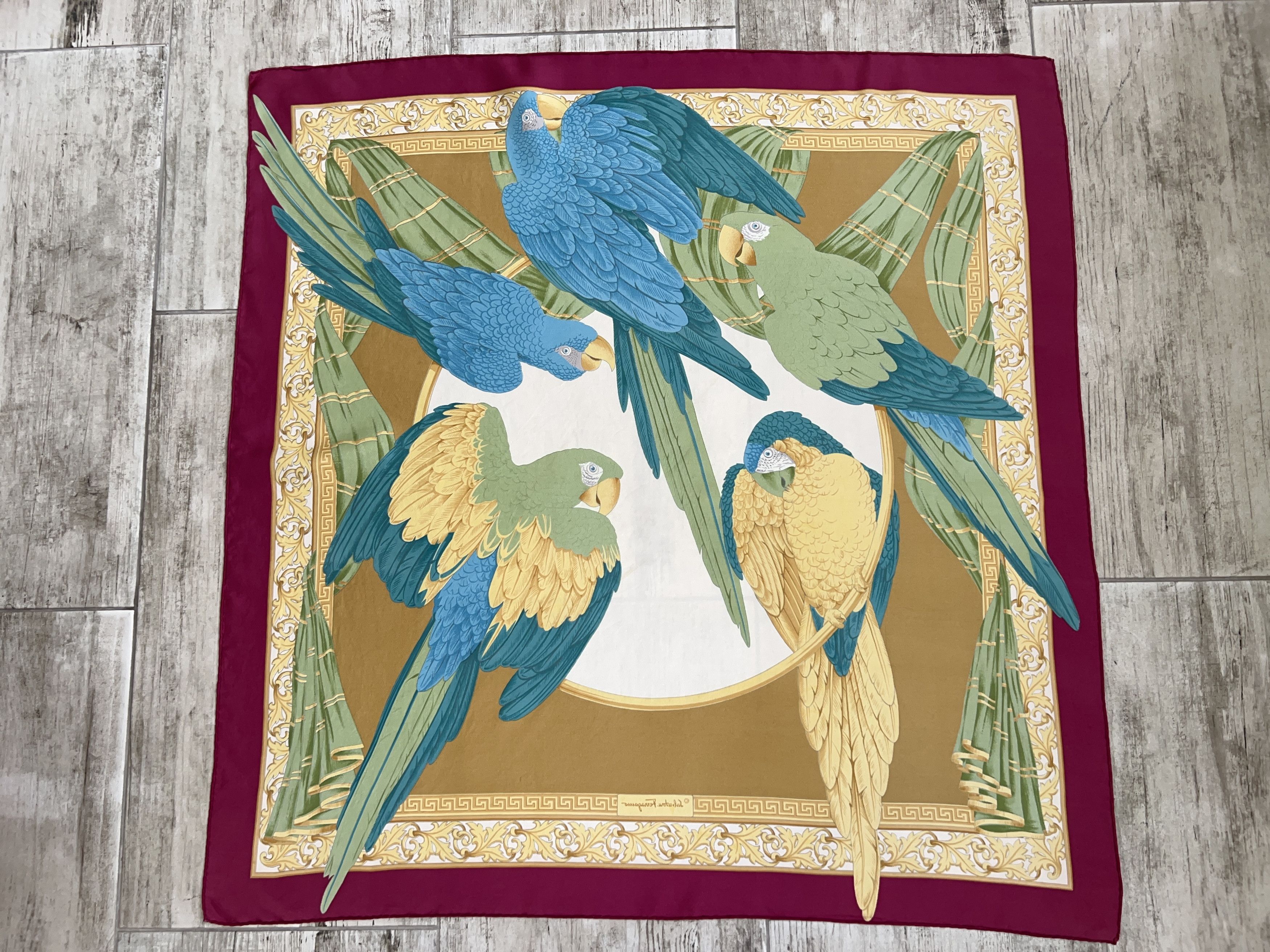 Designer × Salvatore Ferragamo Salvatore Ferragamo Multicolor Silk Scarf Parrots Birds Size ONE SIZE - 7 Thumbnail