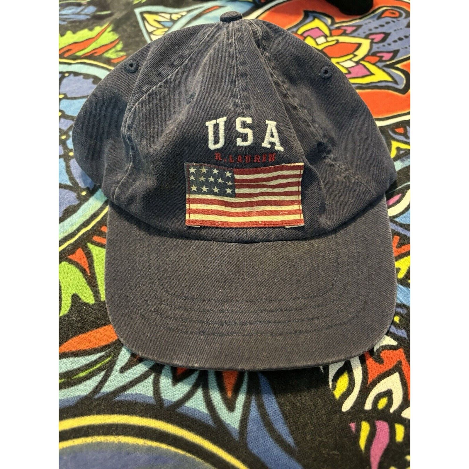 Ralph Lauren usa polo made on usa flag hat navy blue strapback dad hat Size ONE SIZE - 1 Thumbnail