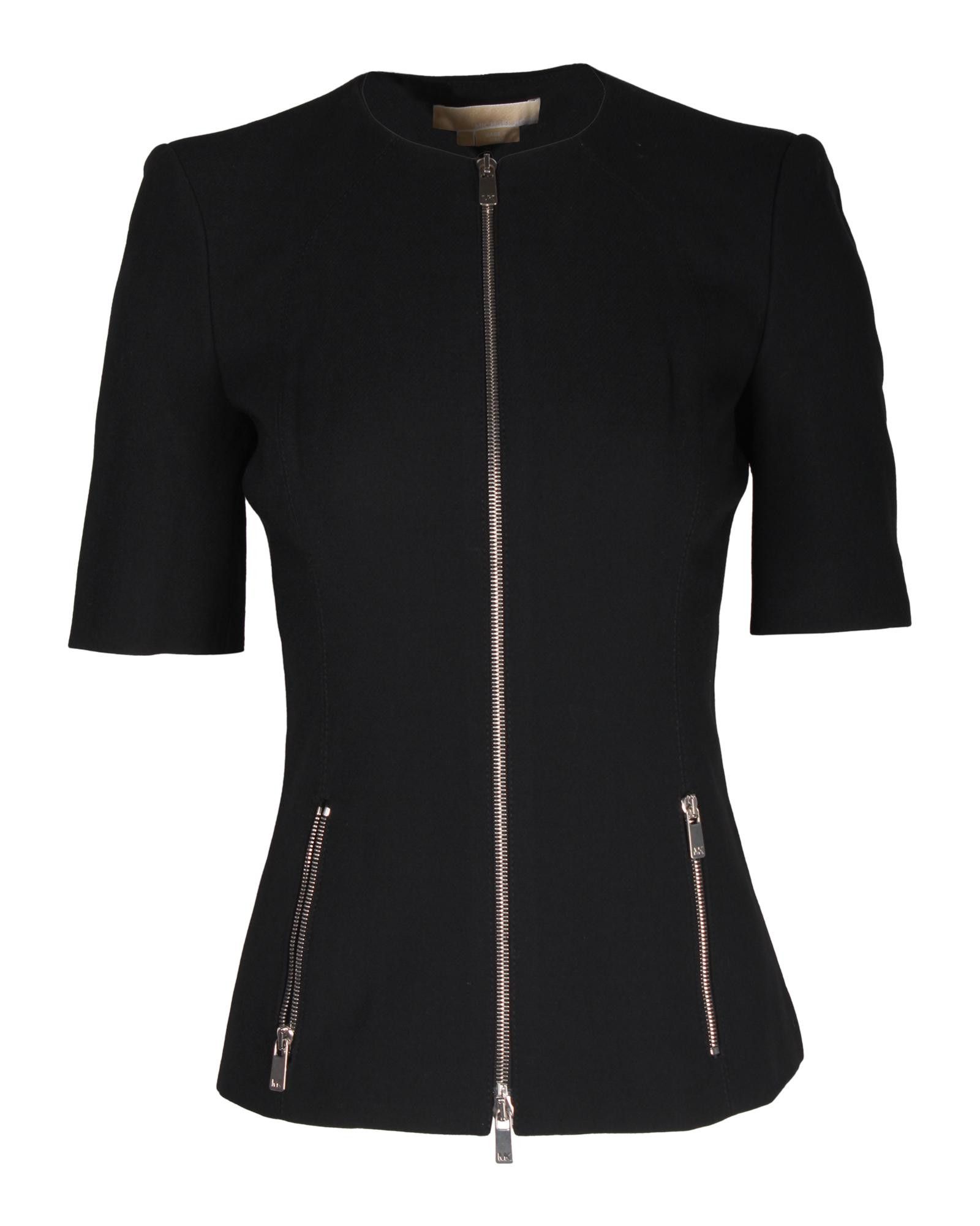 image of Black Wool Short Sleeve Jacket With Zipper By Michael Kors, Women's (Size XS)