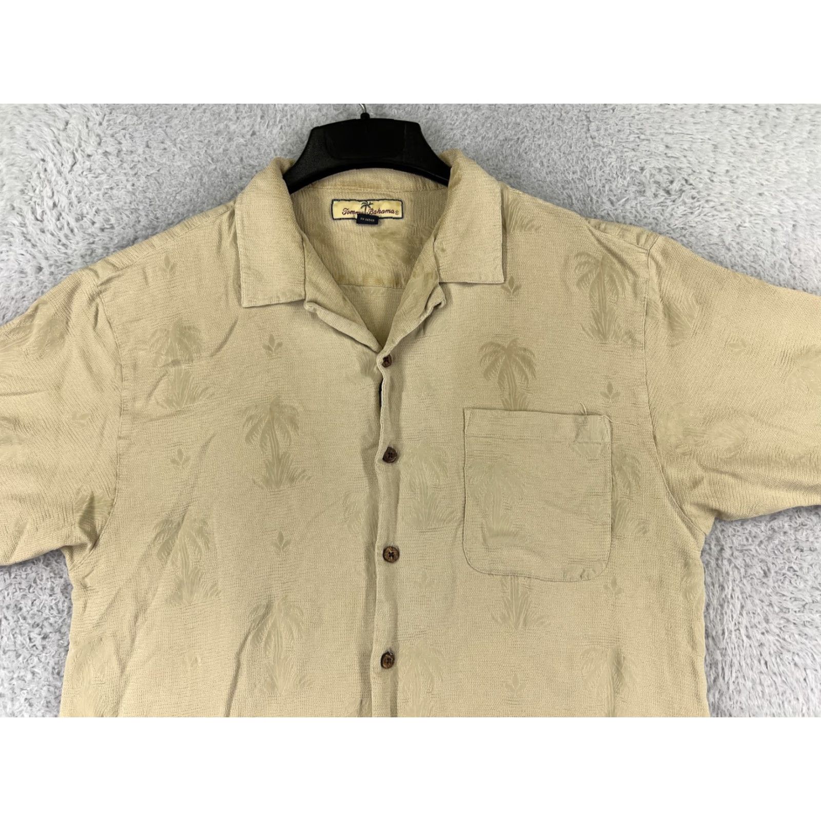 Tommy Bahama Tommy Bahama Shirt Mens Large Beige Palm Tree Floral Silk Hawaiian Button Up Size US L / EU 52-54 / 3 - 5 Thumbnail