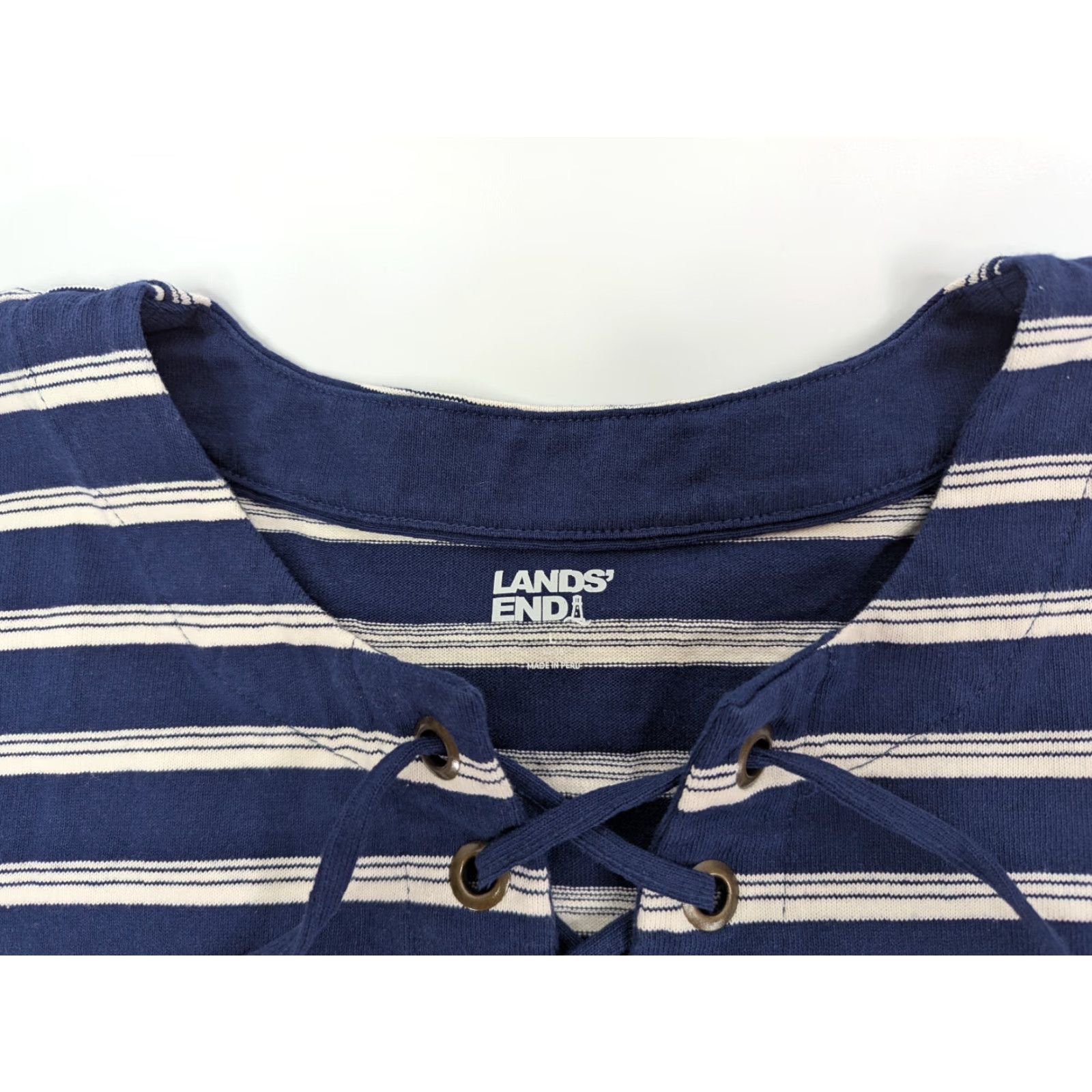 Lands' End Lands' End Tunic Shirt Women L Heavyweight Striped Long Sleeve Blue Rugby Pattern Size L / US 10 / IT 46 - 7 Thumbnail