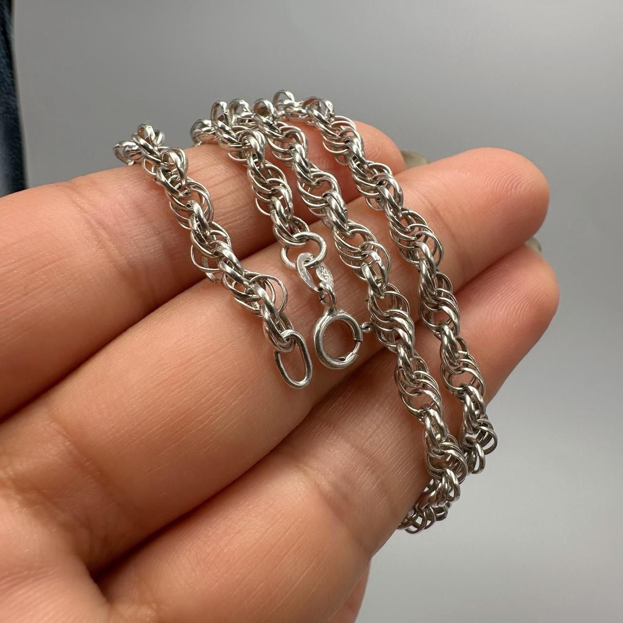 Sterling Silver Vintage 925 Sterling Silver Rope Chain Necklace –Unisex Size ONE SIZE - 2 Thumbnail