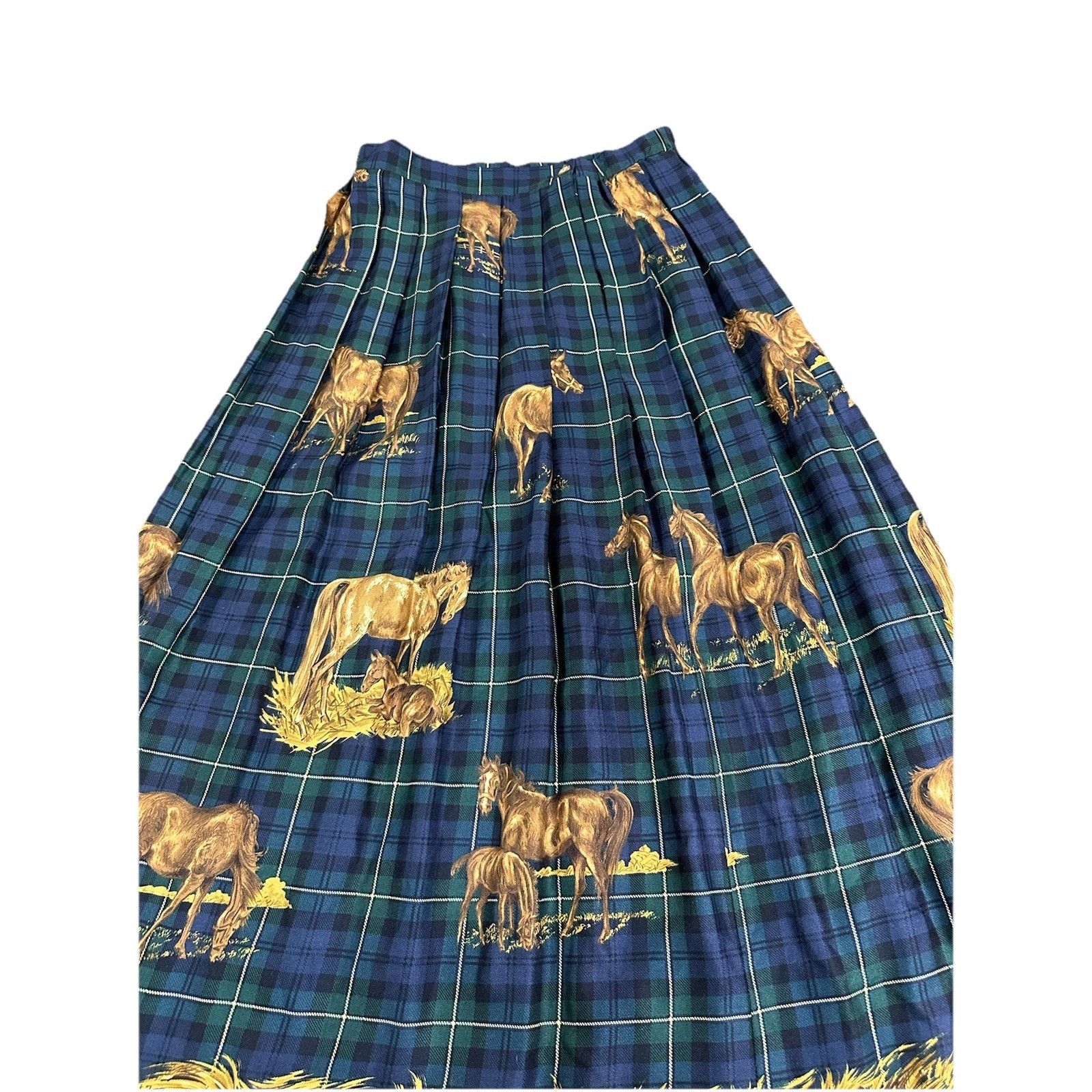 Vintage Vintage Susan Bristol Plaid Horse Print Maxi Skirt Equestria Size 30" / US 8 / IT 44 - 2 Thumbnail