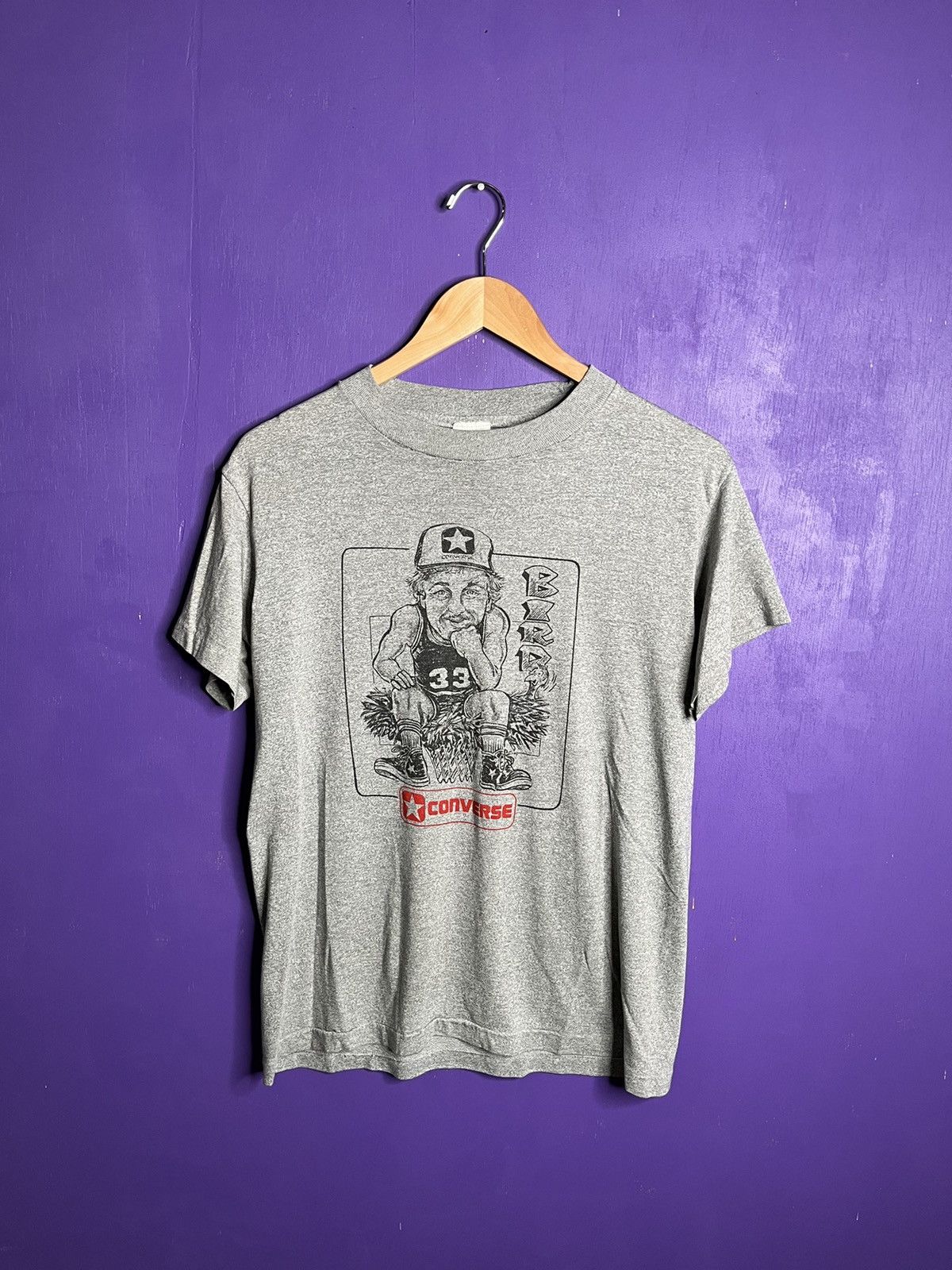 image of Vintage 80's Converse Larry Bird Promo T-Shirt in Grey, Men's (Size Medium)