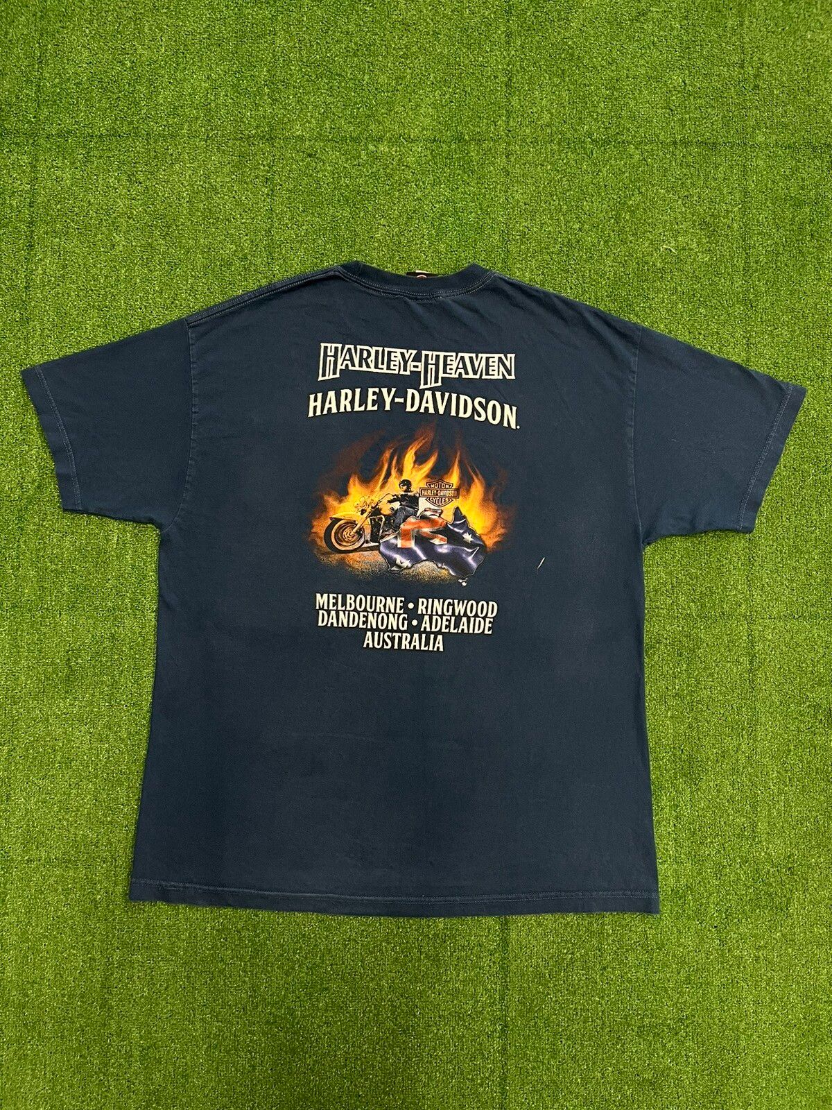 Pre-owned Harley Davidson X Vintage Y2k Harley Davidson Australia Flame Rider T Shirt In Navy Blue