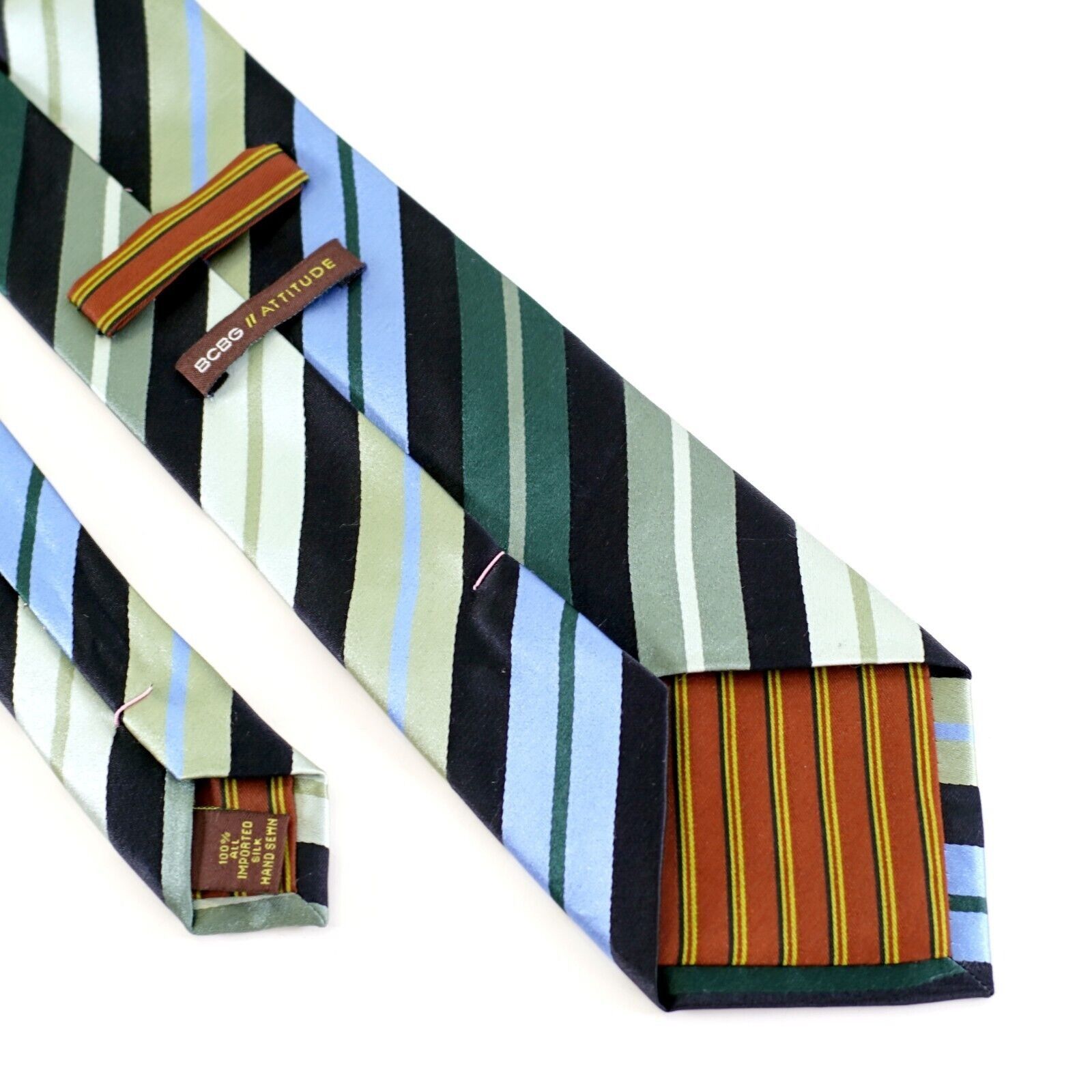 BCBGeneration BCBG Green Blue Striped Woven Silk Tie Size ONE SIZE - 5 Thumbnail