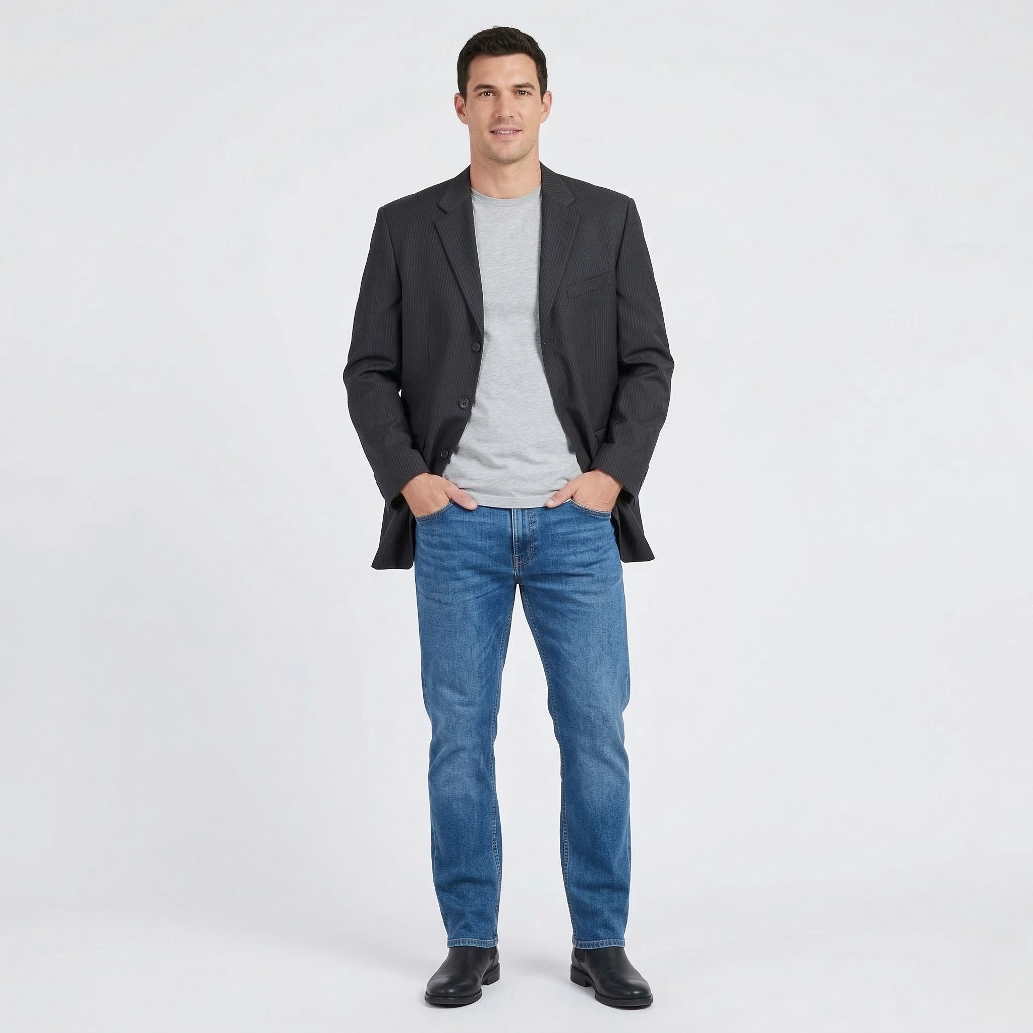 Calvin Klein Calvin Klein Men 44 Jacket Navy Striped Blazer 0150 Size 44R - 1 Thumbnail