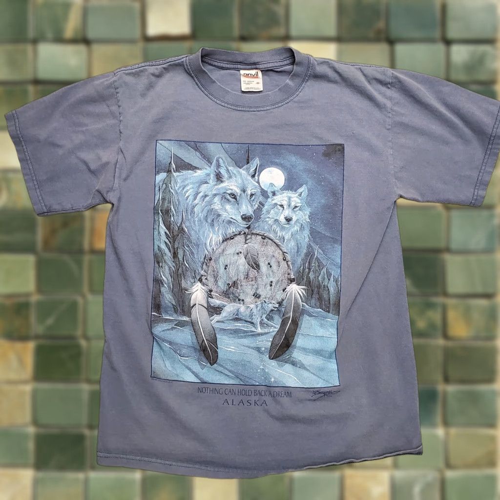 Anvil VINTAGE Wolf Shirt Mens M Blue Alaska Native Short Sleeve Nature Tee Size US M / EU 48-50 / 2 - 1 Thumbnail