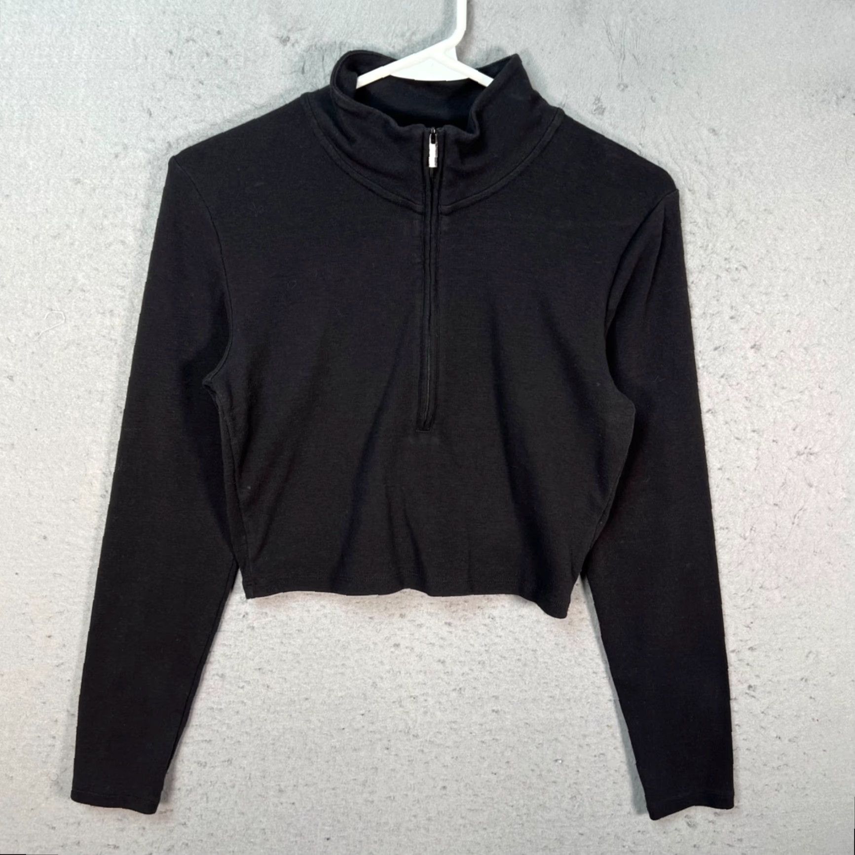 Vintage Sunday Best Womens Cropped Long Sleeve Zip Mock Neck Top Black Size M Size M / US 6-8 / IT 42-44 - 2 Thumbnail