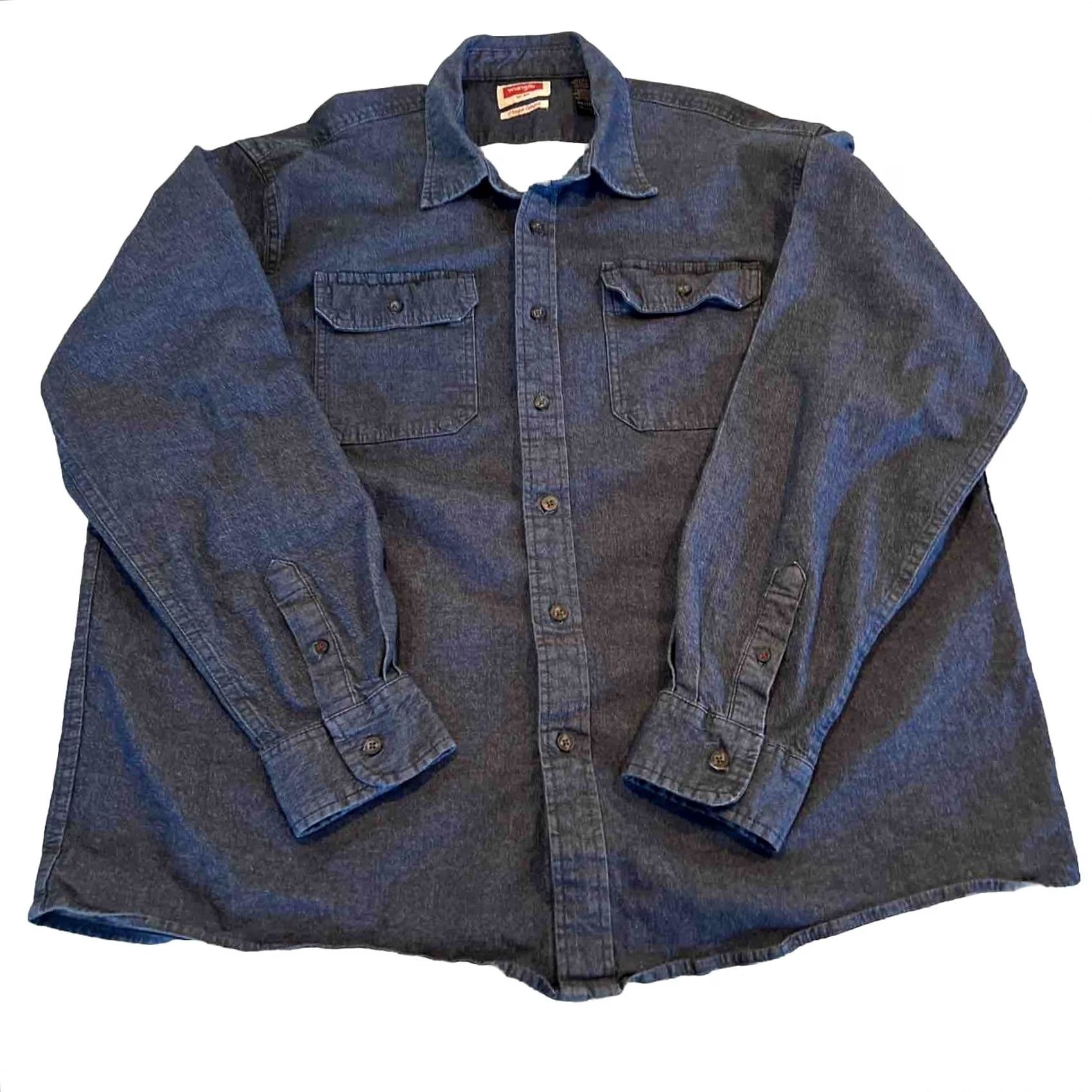 Wrangler Wrangler Shirt Mens 2XL Button-Up Denim Long Sleeve Blue Western Comfort Flex For Comfort Size US XXL / EU 58 / 5 - 2 Thumbnail