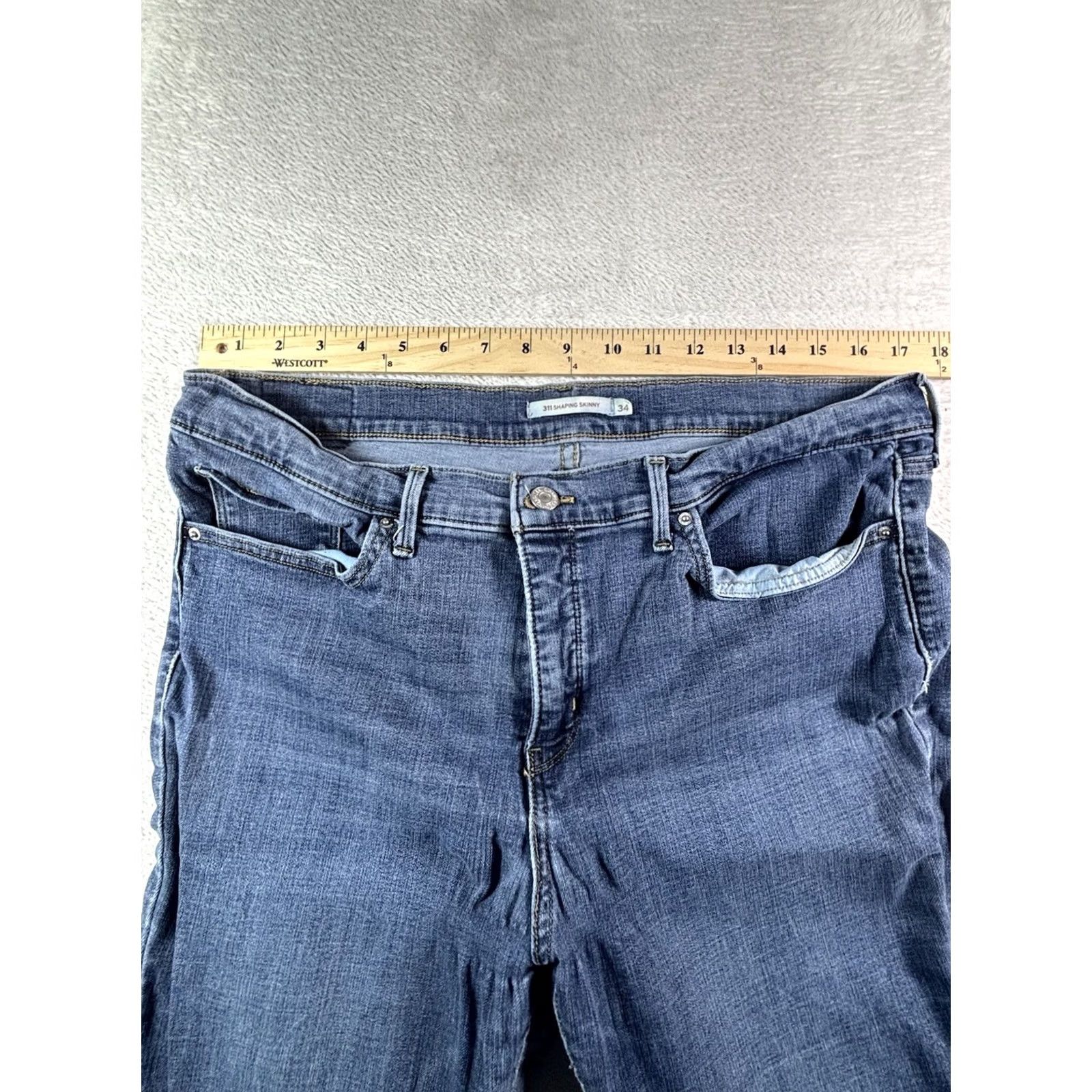 Levi's Levi's 311 Shaping Skinny Jeans Women's 34x32 Dark Wash Distressed Denim Blue Size 24" / US 00 / IT 34 - 7 Thumbnail