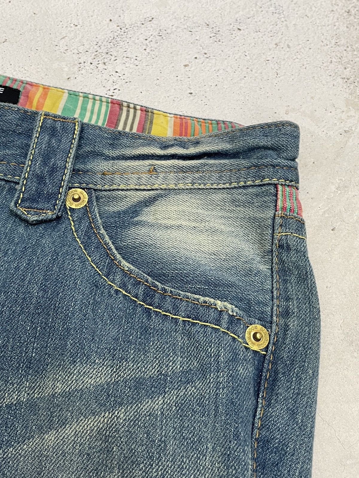Japan Blue Vintage Blue Moon Blue Embroidery Tartan Plaid Junya Style Size 29" - 13 Thumbnail