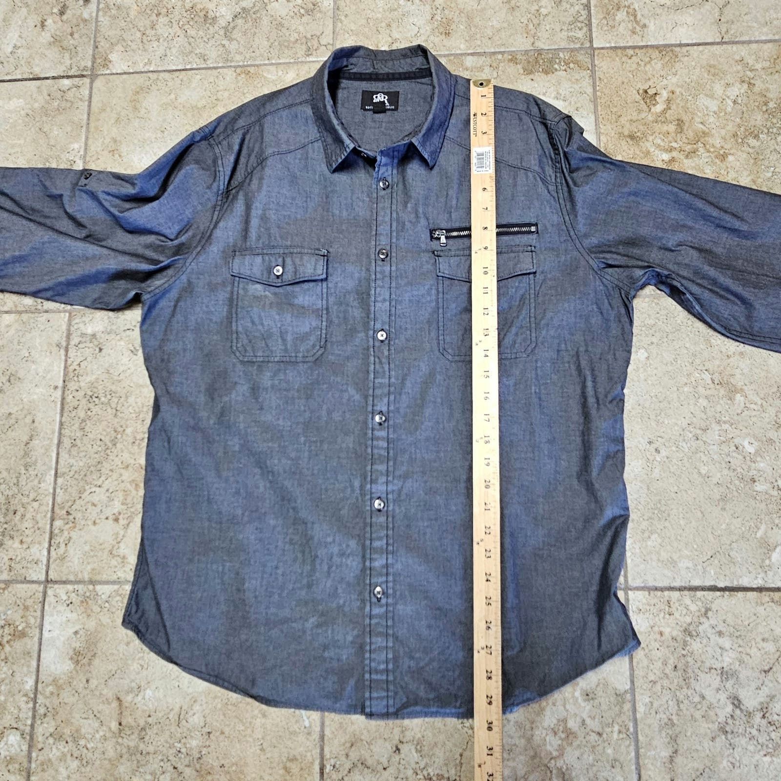 Rock & Republic Rock & Republic Men's Long Sleeve Gray Button Up Zipper XL Size US XL / EU 56 / 4 - 8 Thumbnail