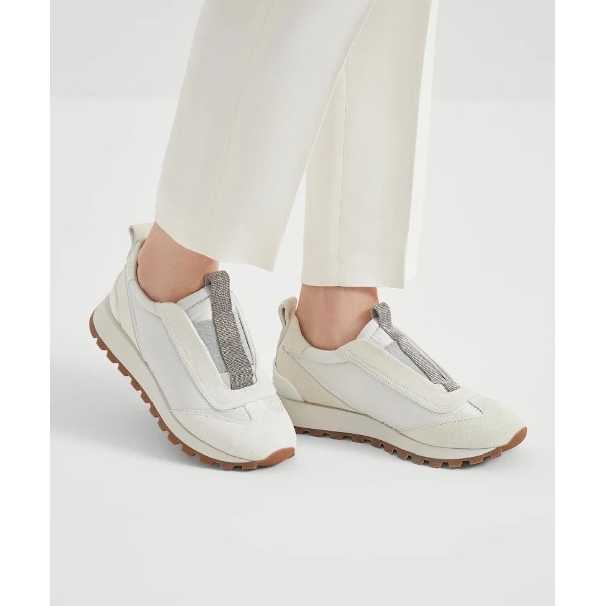 Brunello Cucinelli Brunello Cucinelli Monili Suede Fabric Sneakers White 36 Size US 6 / IT 36 - 9 Thumbnail