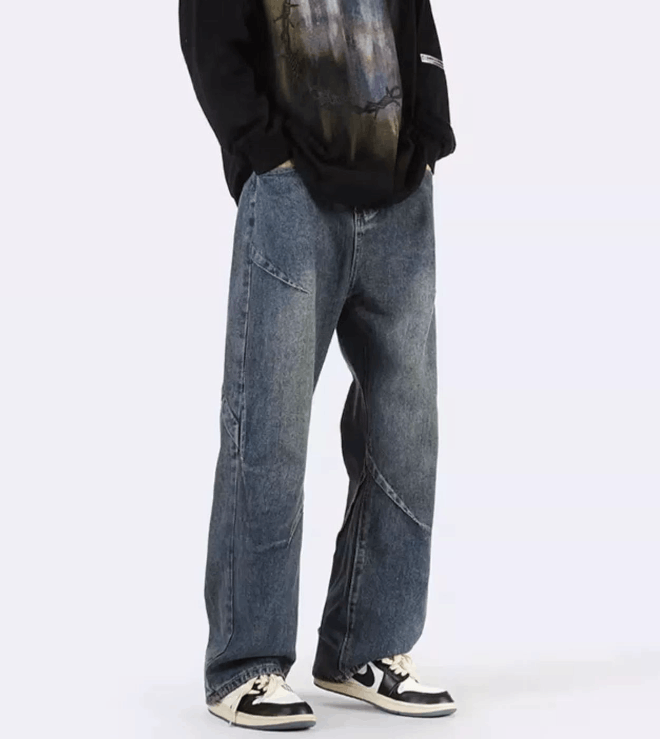 Japanese Brand × Jean Men's washed distressed wide-leg loose stitching jeans Size US 32 / EU 48 - 3 Thumbnail