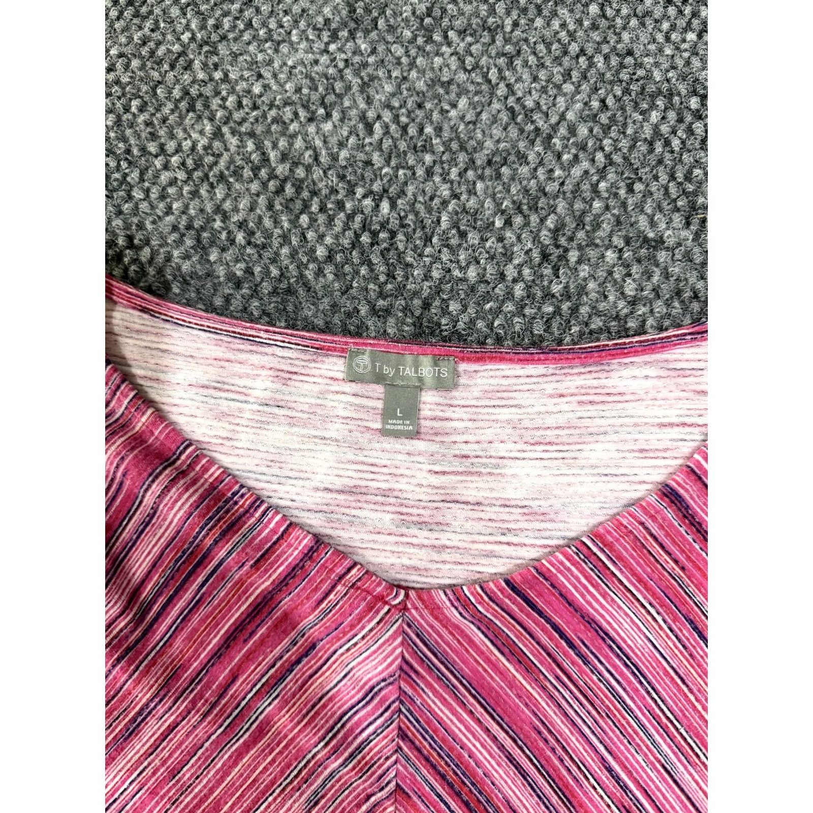 Talbots T by Talbots Shirt Womens Large Pink Striped V-Neck Bell Sleeve Tunic Top Size L / US 10 / IT 46 - 3 Thumbnail