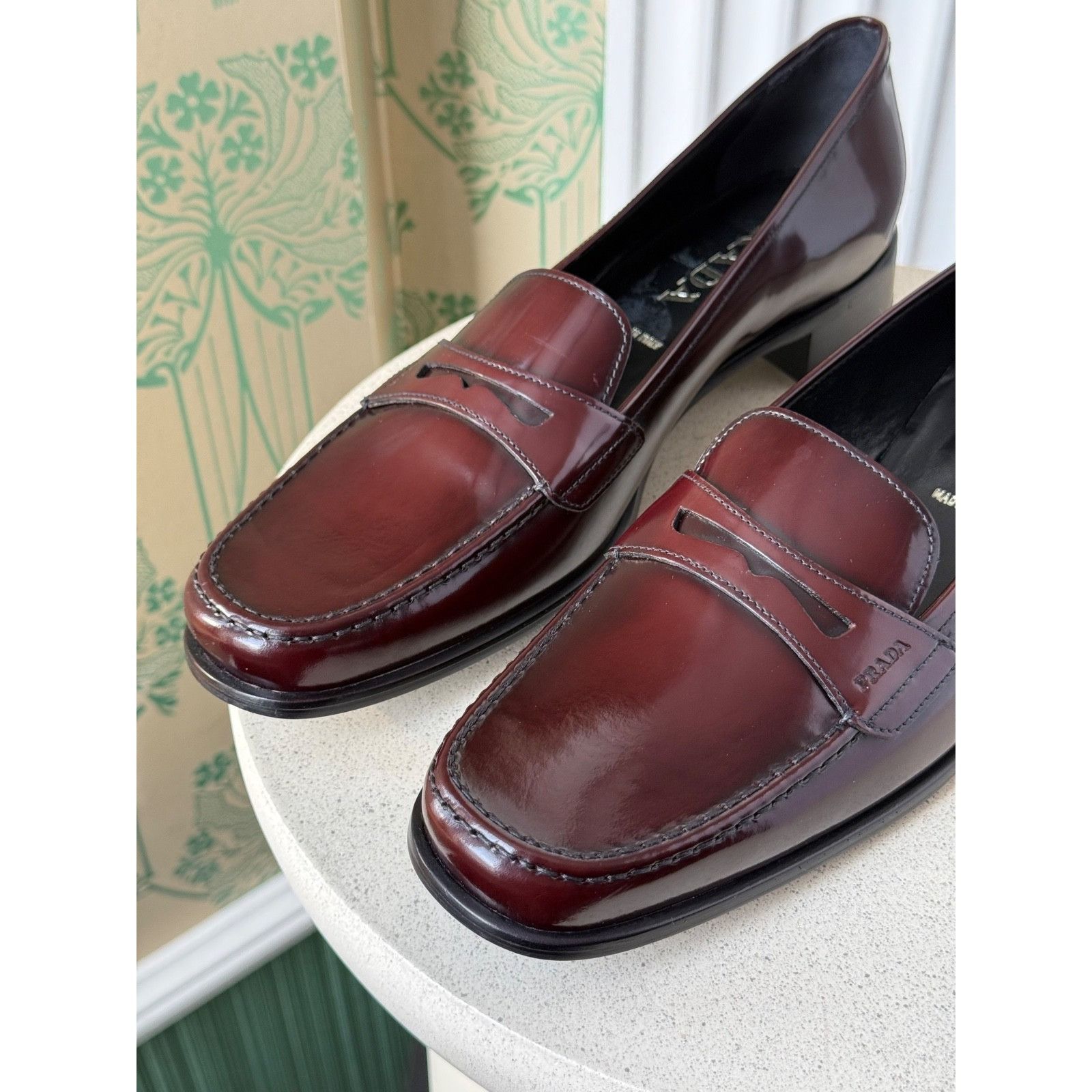 Prada NEW Prada Brushed Leather Cherry Red Womens Loafers Shoes Size US 11 / IT 41 - 4 Thumbnail