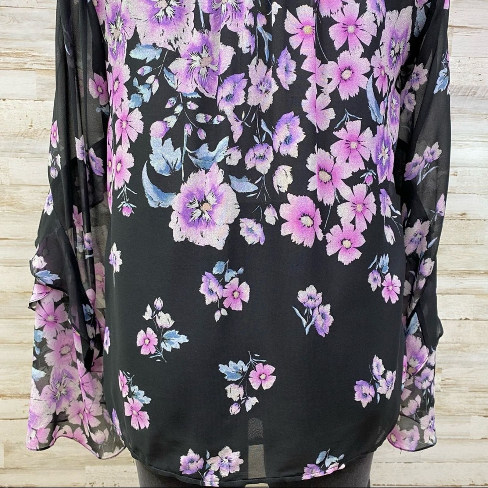 Nanette Lepore Nanette Lepore Silk Zen Floral Blouse Size S Purple Black Size S / US 4 / IT 40 - 12 Thumbnail