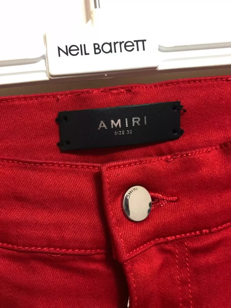 Amiri Amiri MX1 Red Leather Patch Jeans Size US 32 / EU 48 - 3 Thumbnail