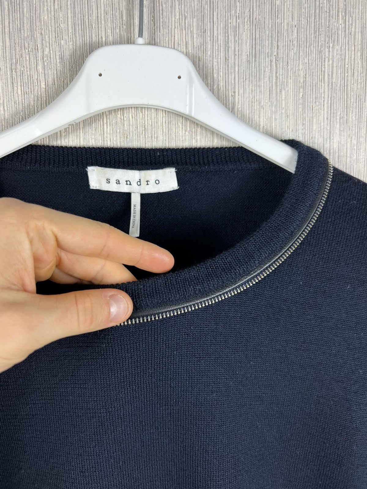 Sandro Archive Sandro Paris merino wool zipper neck sweater navy Size US L / EU 52-54 / 3 - 10 Thumbnail
