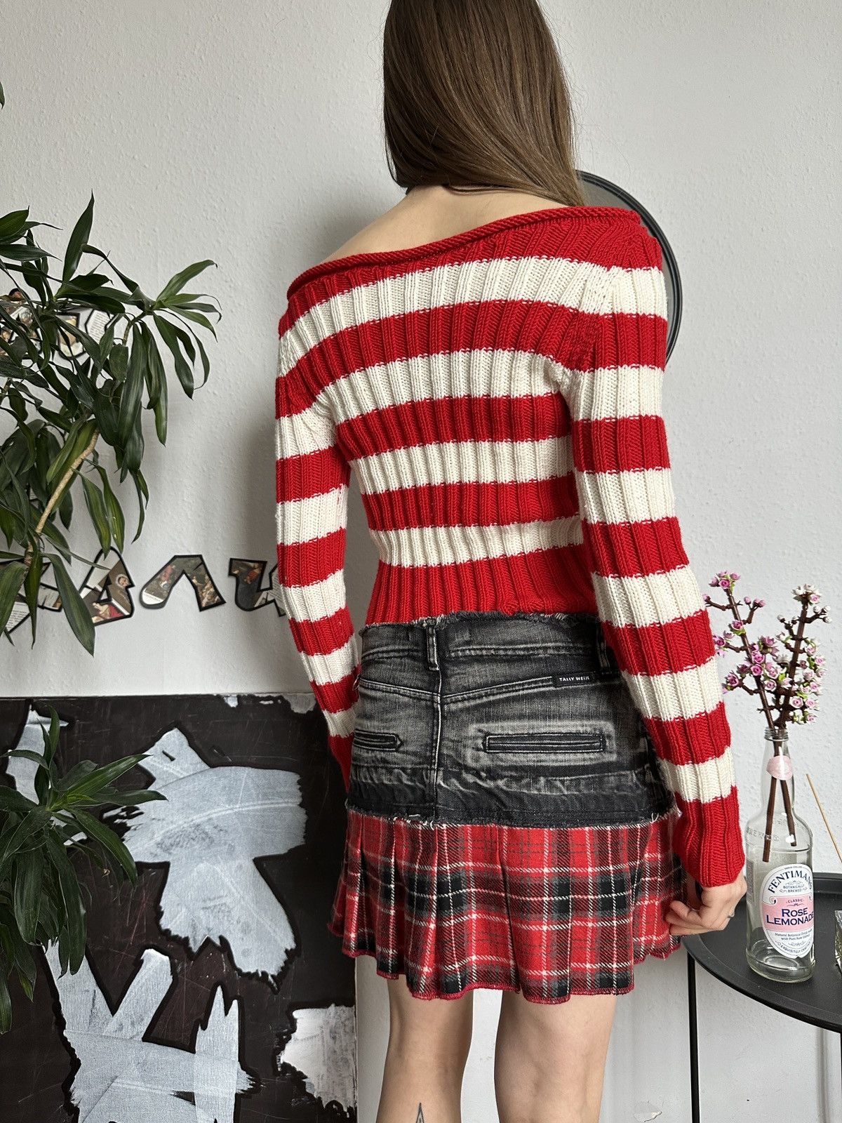 Japanese Brand × Seditionaries Striped Off-the-Shoulder Slim Skinny Grunge Sweater Size ONE SIZE - 4 Thumbnail