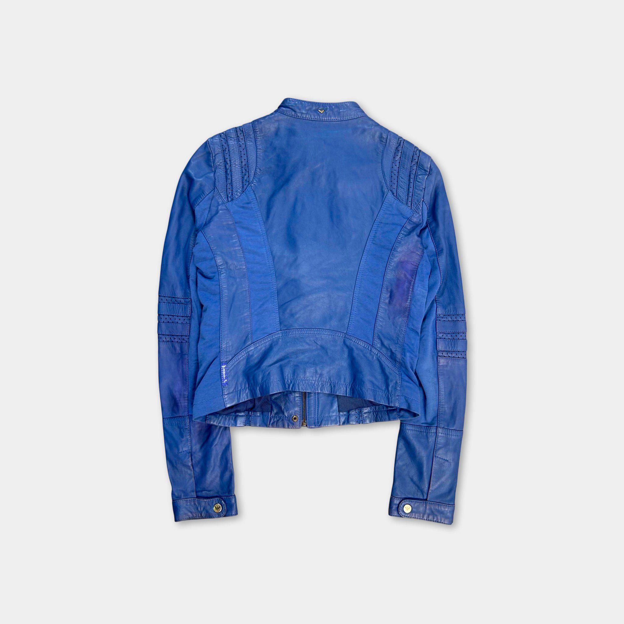 Armani Armani Jeans Leather Blue Biker Jacket Size US XS / EU 42 / 0 - 6 Thumbnail