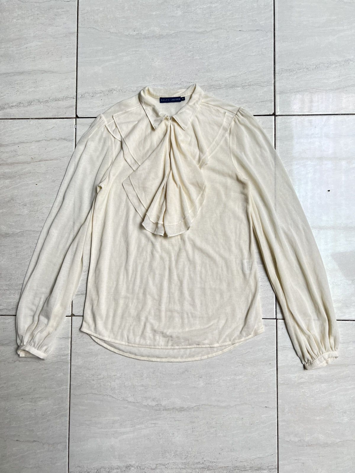 Ralph Lauren RALPH LAURENT Cream Shawl Tie Shirt Size US XS / EU 42 / 0 - 1 Thumbnail