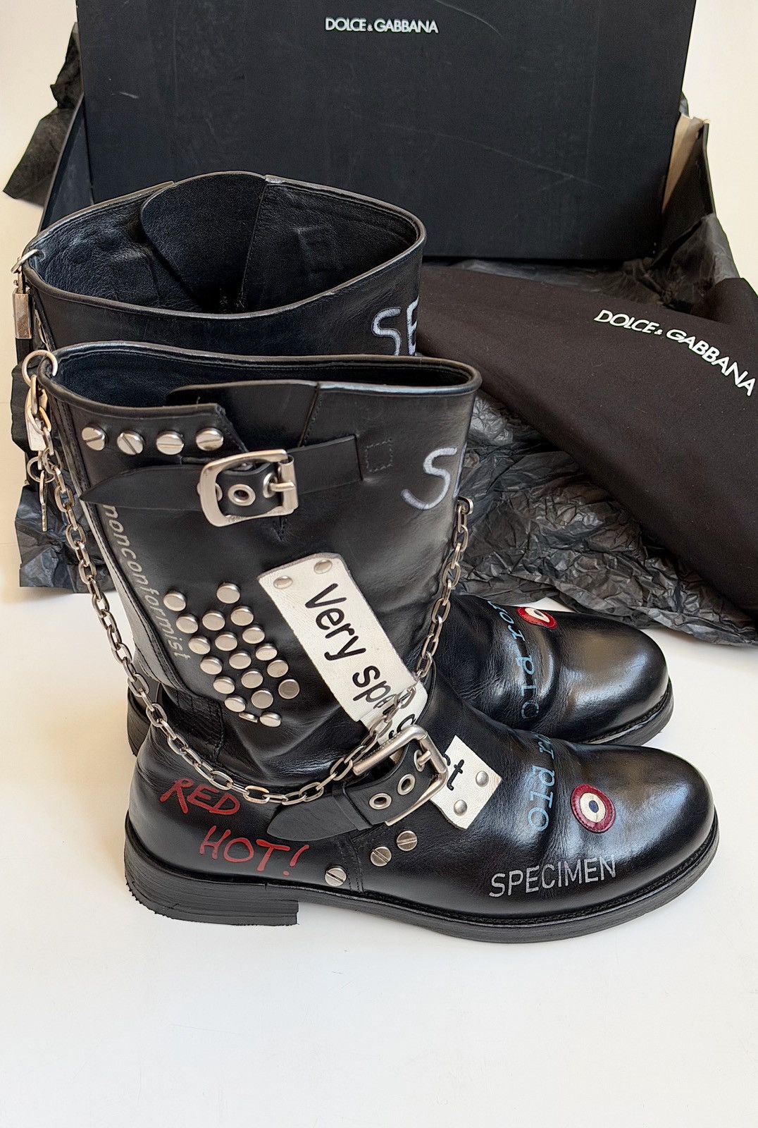 Dolce & Gabbana DOLCE & GABBANA SS 2003 Sex Biker Leather Boots runway logo Size US 8.5 / IT 38.5 - 10 Thumbnail