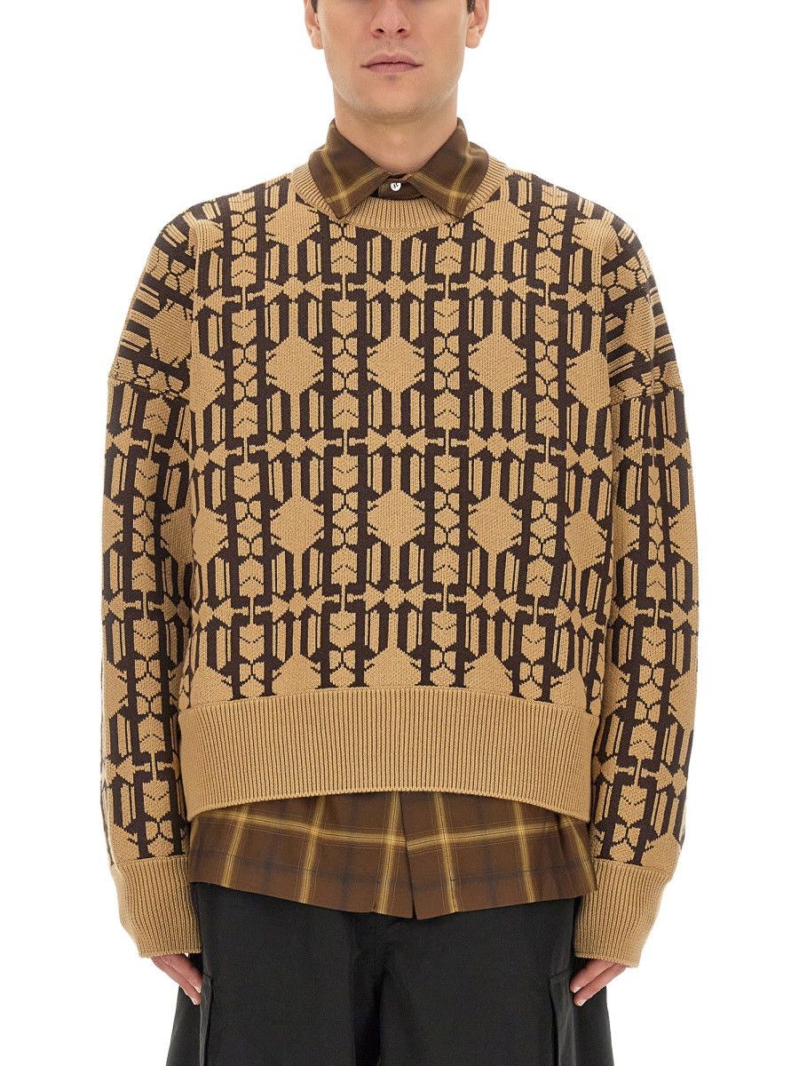 Palm Angels PALM ANGELS JACQUARD SWEATER - BEIGE Size US L / EU 52-54 / 3 - 1 Thumbnail