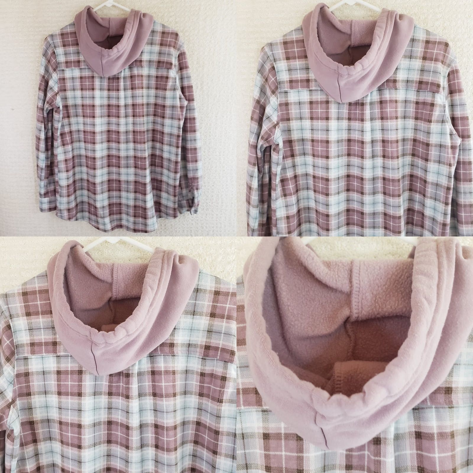 Vintage Eden & Olivia Women's M Pink Hooded Shirt Flannel Plaid Button Front Sherpa Lined Casual Size M / US 6-8 / IT 42-44 - 8 Thumbnail
