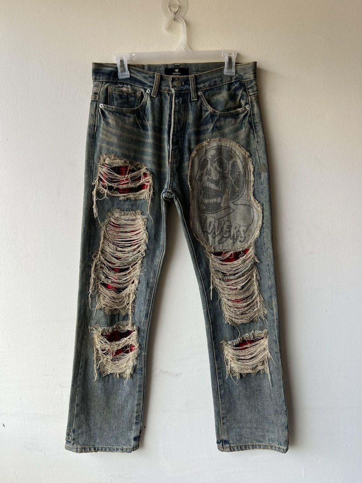 Super Lovers Vintage Super Lovers Japan Distress Dirty Mud Denim Jeans Size US 31 - 2 Thumbnail