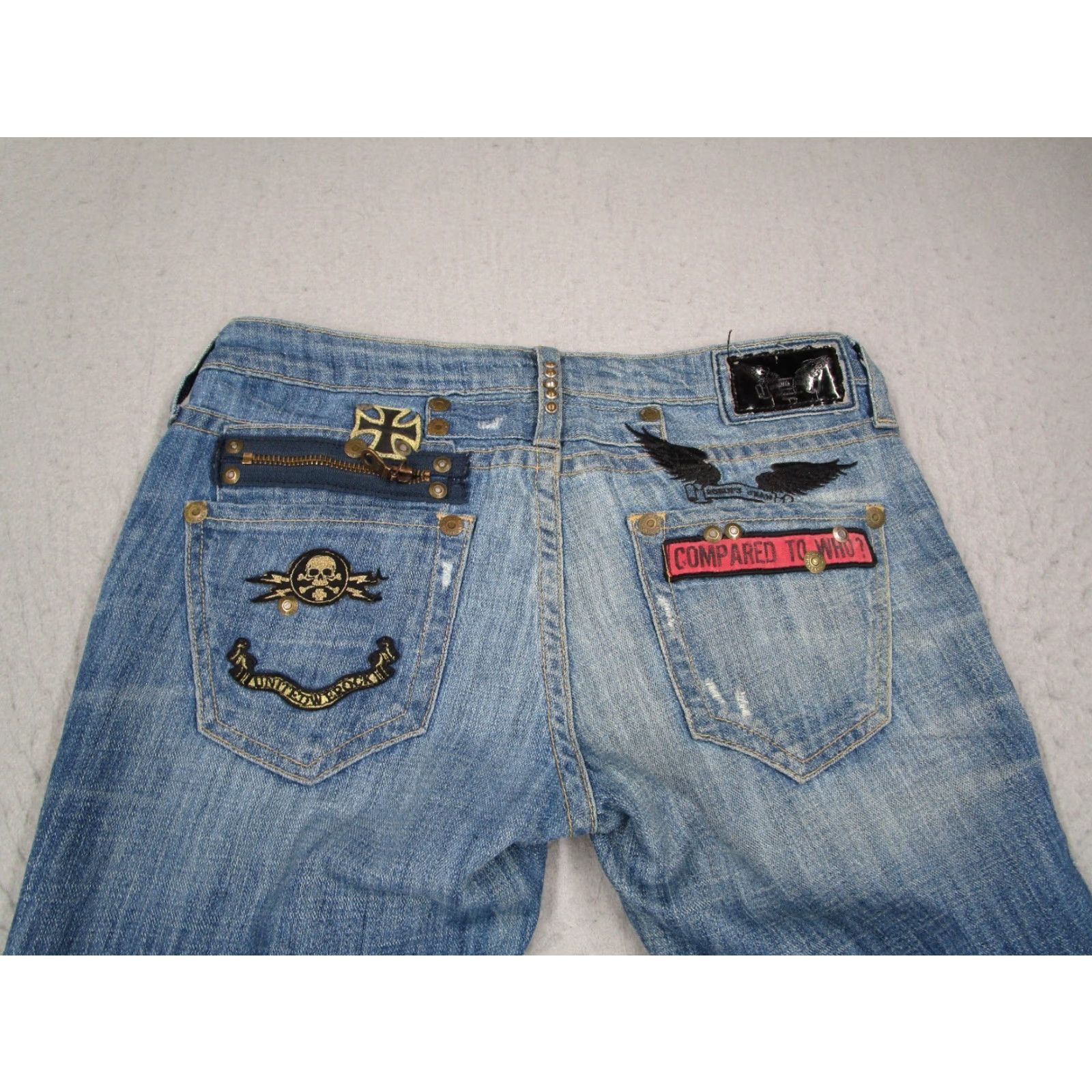 Miss Me Robins Jeans Women 27 Blue Slim Low Rise Denim Rock & Roll Made in USA Jeans 27x32 Size 27" / US 4 / IT 40 - 7 Thumbnail