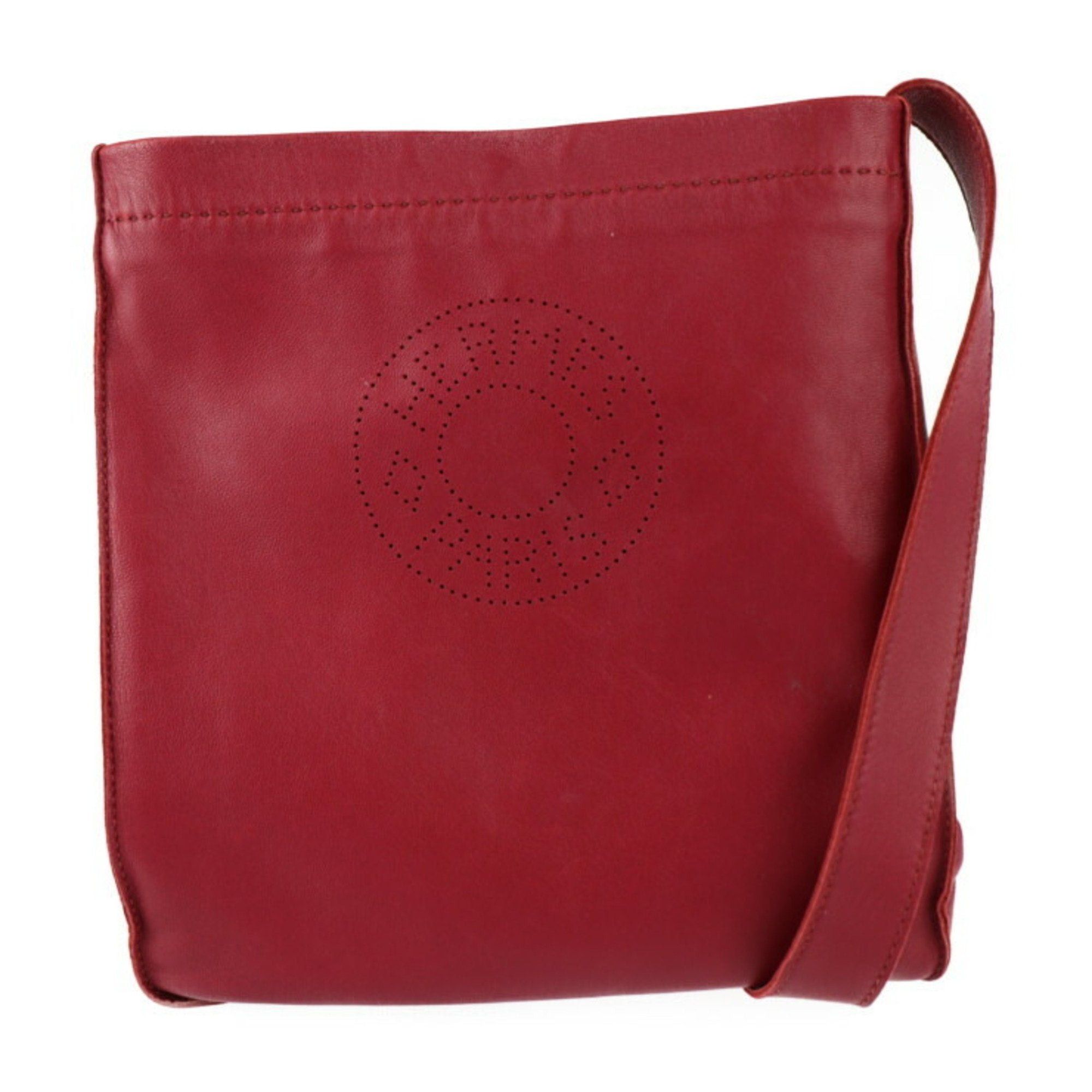 image of Hermes Cru De Celle Serie Shoulder Bag Lambskin Rouge Bordeaux Pochette N Stamp in Red, Women's