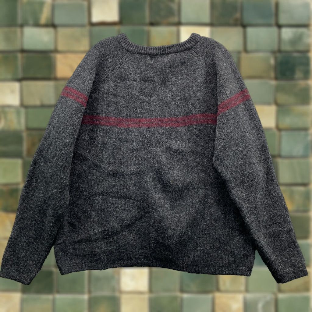 Vintage St Johns Bay Sweater Mens Large Gray 100% Wool V-Neck Knit Striped 90s Academia Size US L / EU 52-54 / 3 - 1 Thumbnail