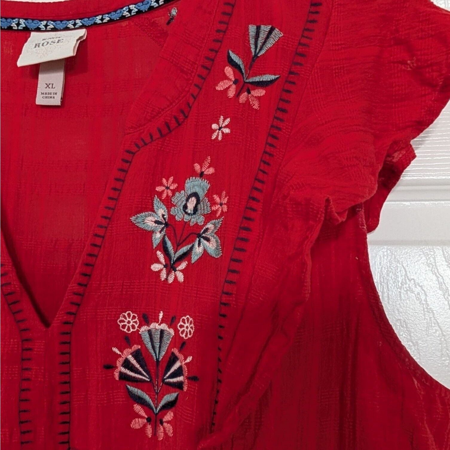 Designer Knox Rose Embroidered Floral Dress Womens Size XL Red Ruffle Size XL / US 12-14 / IT 48-50 - 3 Thumbnail