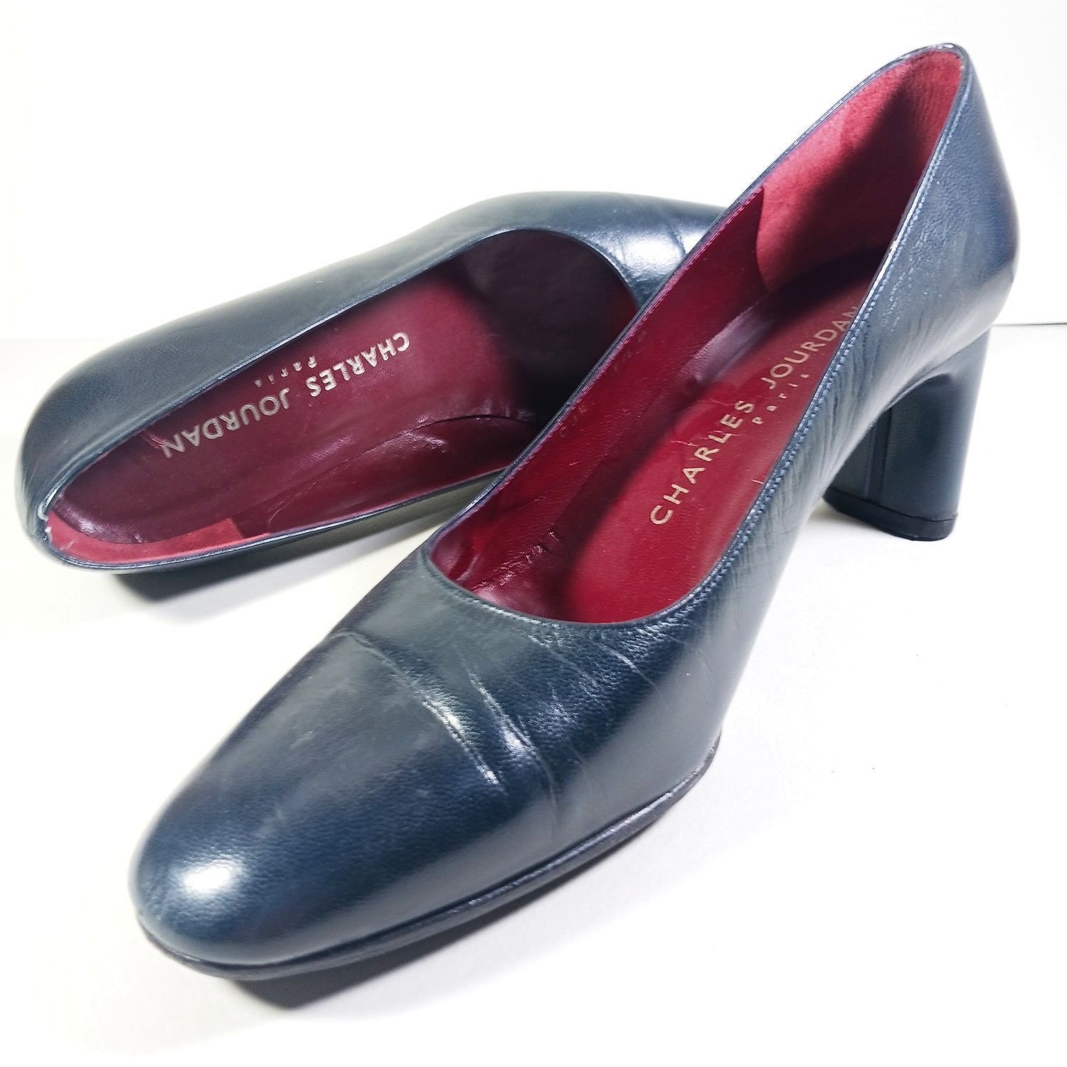 Charles Jourdan × Vintage Charles Jourdan Blue Leather Size 7 1/2 B Classic Pumps Size US 7.5 / IT 37.5 - 2 Thumbnail