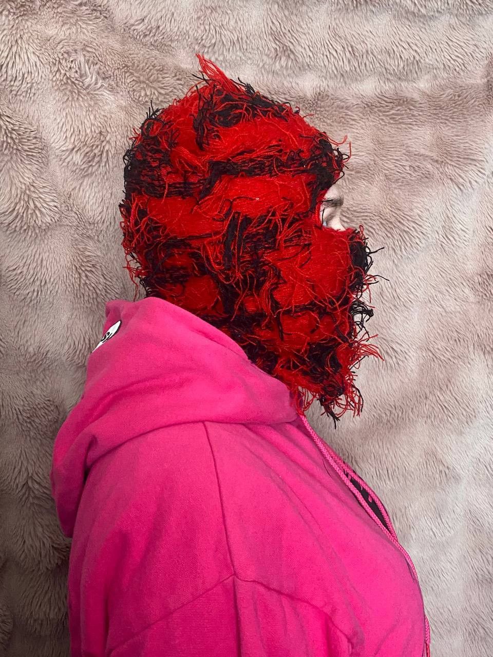 Japanese Brand DISTRESSED Red/Balck Y2k Opium BALACLAVA Hat Size ONE SIZE - 2 Thumbnail