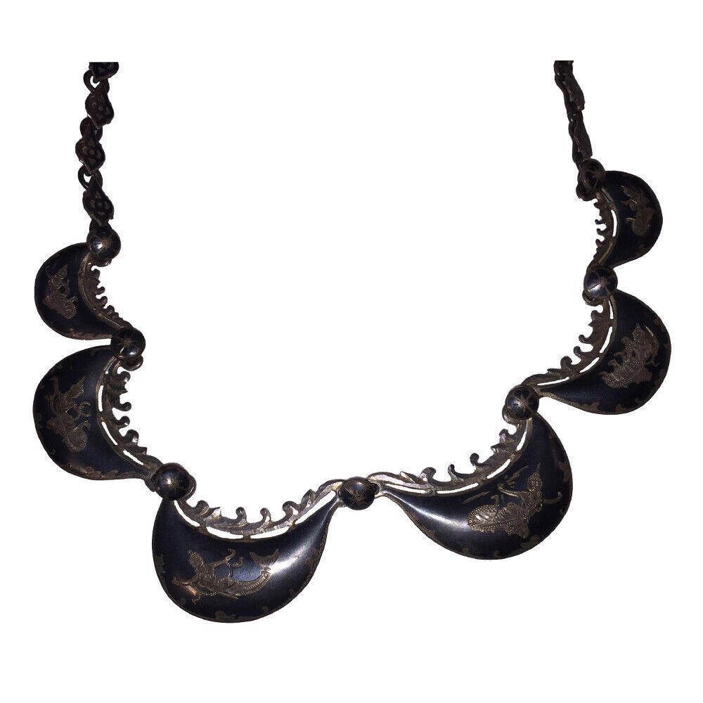 Designer Siamese Thailand Sterling Bib Necklace with in Black Enamel Size ONE SIZE - 5 Thumbnail