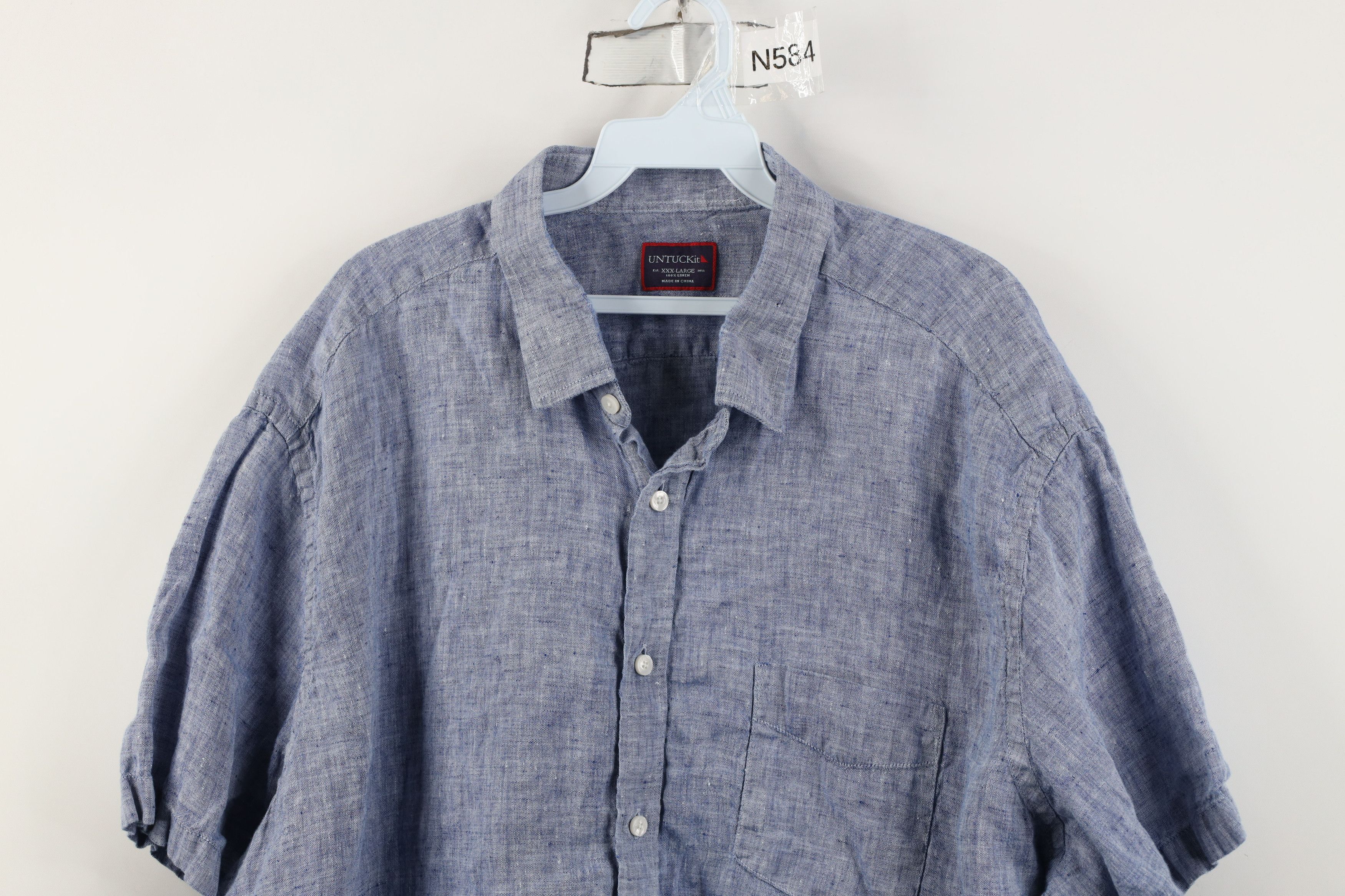 UNTUCKit Untuckit Chambray Linen Short Sleeve Collared Button Shirt Size US XL / EU 56 / 4 - 2 Thumbnail