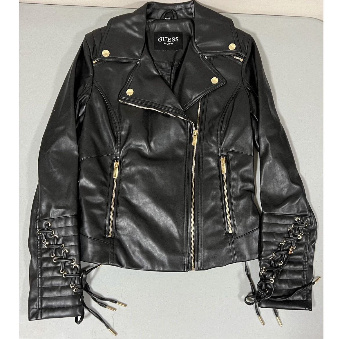 Guess Guess Black Leather Moto Jacket Coat Outerwear Size S 🖤⛓️ Size S / US 4 / IT 40 - 2 Thumbnail