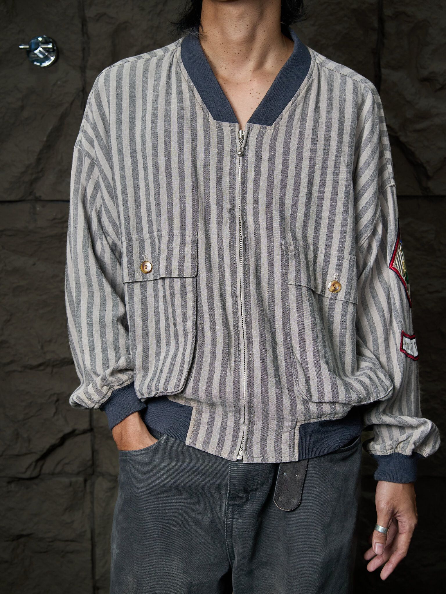 Jean Paul Gaultier Vintage Jean Paul Gaultier Nouvelle Cuisine Stripe Bomber Size US M / EU 48-50 / 2 - 1 Thumbnail