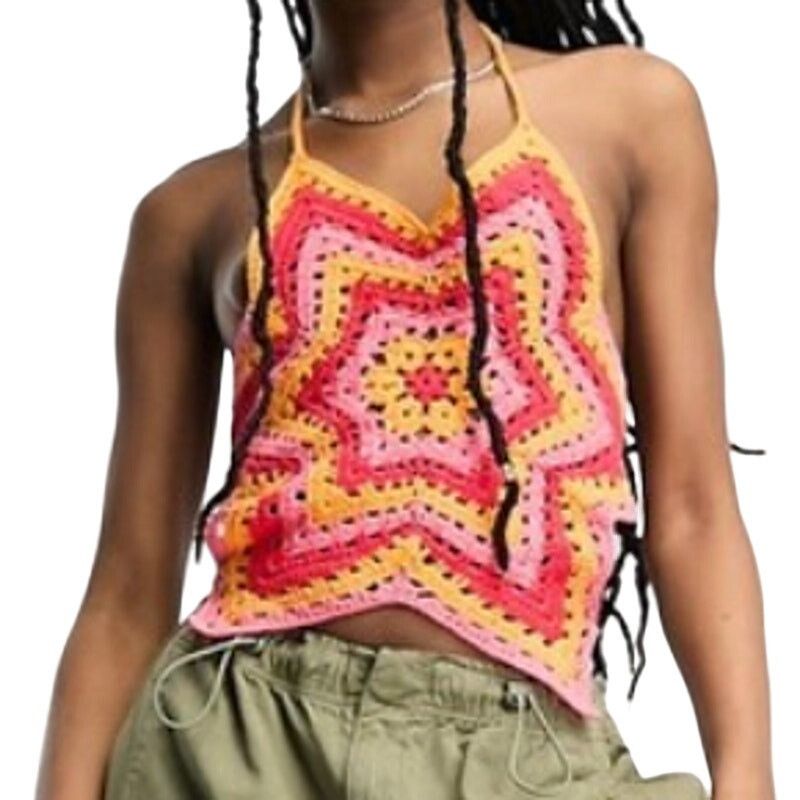Asos ASOS Design Crochet Star Top with Open Back Orange, Size XS Size XS / US 0-2 / IT 36-38 - 1 Thumbnail