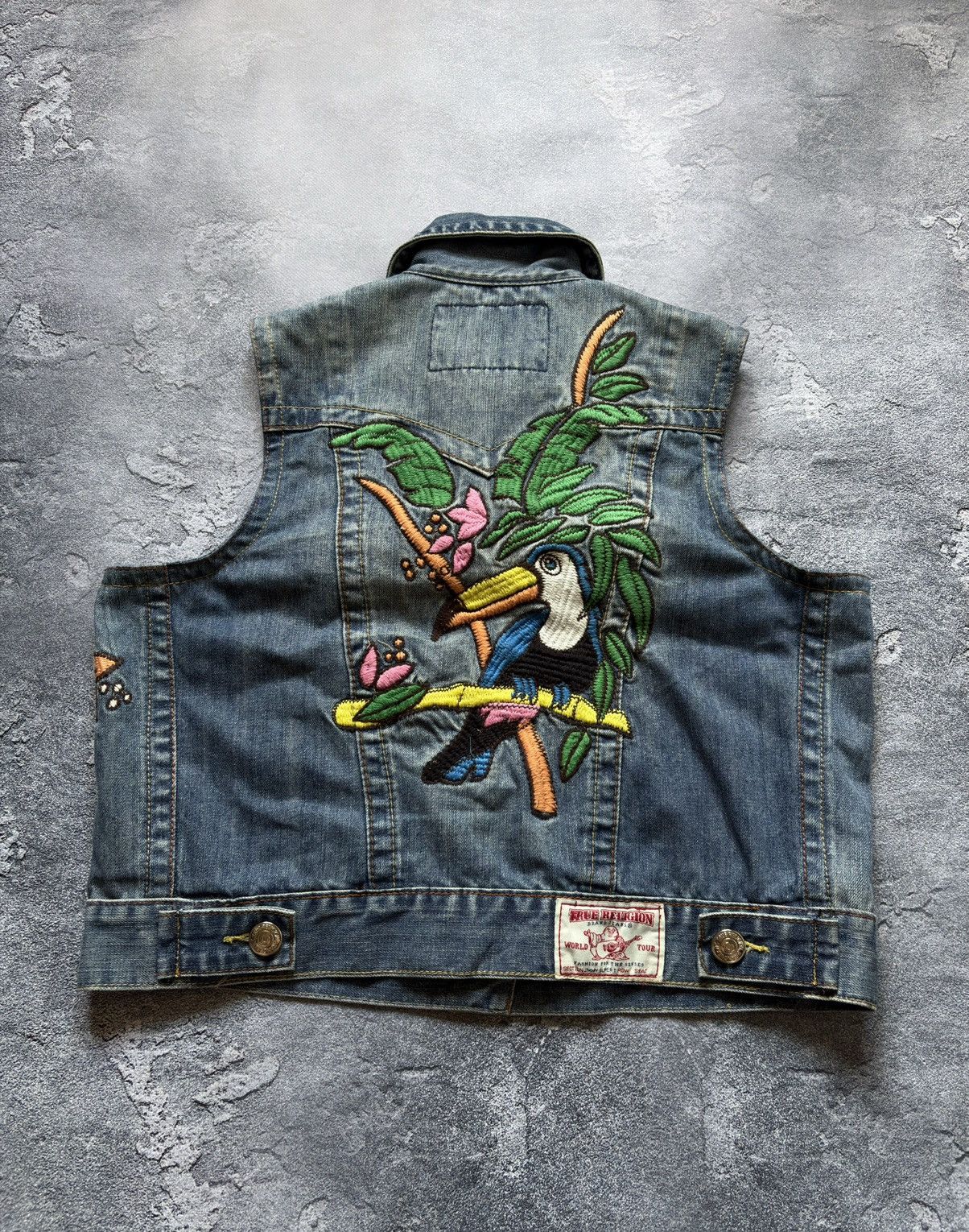 True Religion Vintage True Religion Tropical Flamingo Y2K Denim Vest Size S / US 4 / IT 40 - 2 Thumbnail