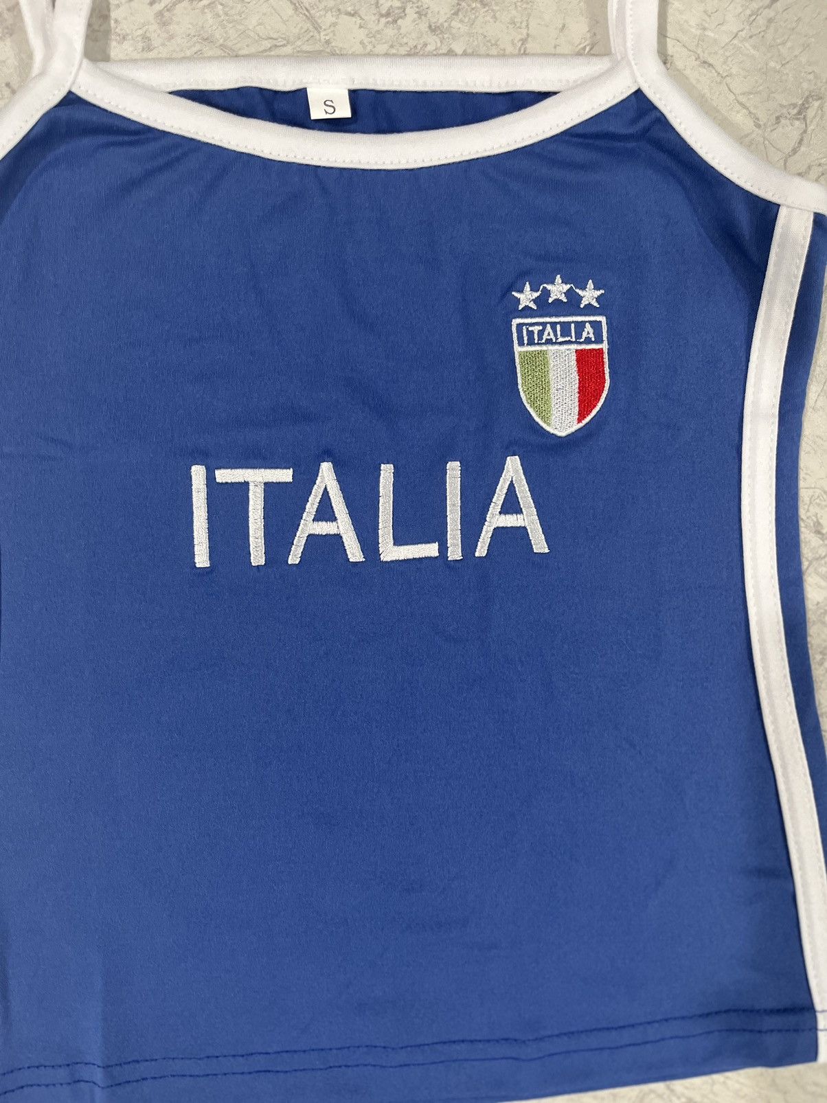Other Y2k ITALIA Blue White Embroidered Italy Crop Top Tank Tops Size L / US 10 / IT 46 - 3 Thumbnail