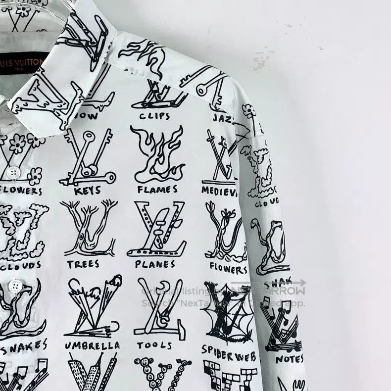 Louis Vuitton Louis Vuitton White logo graffiti full-print cotton lapel Size US XL / EU 56 / 4 - 3 Thumbnail