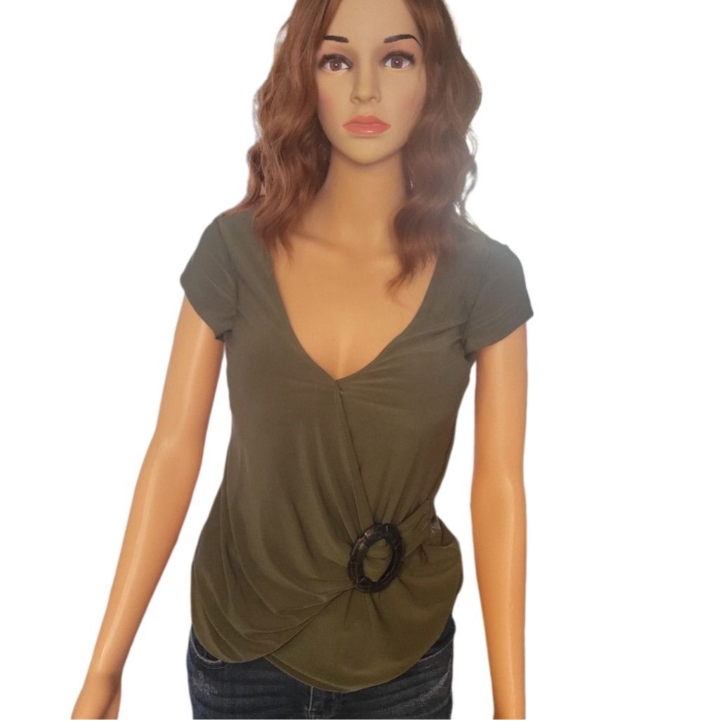 Other Jason Maxwell Olive Green Women's Top with Ring Detail Sz S Size S / US 4 / IT 40 - 1 Thumbnail